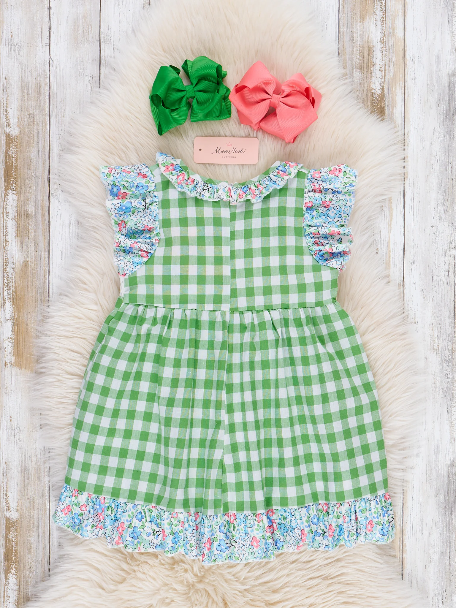 Green Gingham Mama's Girl Smocked Ruffle Dress - Image 3