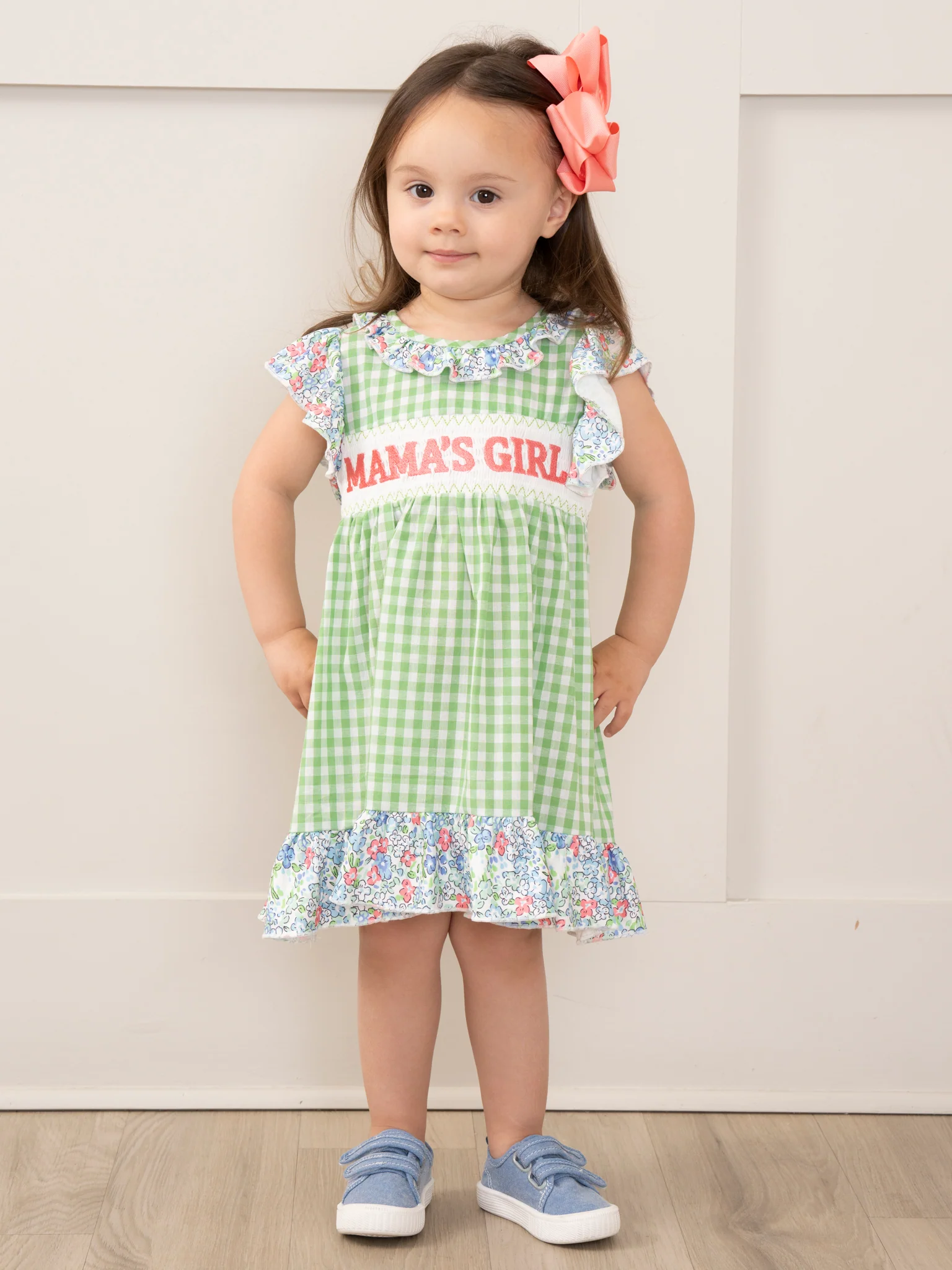 Green Gingham Mama's Girl Smocked Ruffle Dress - Image 4