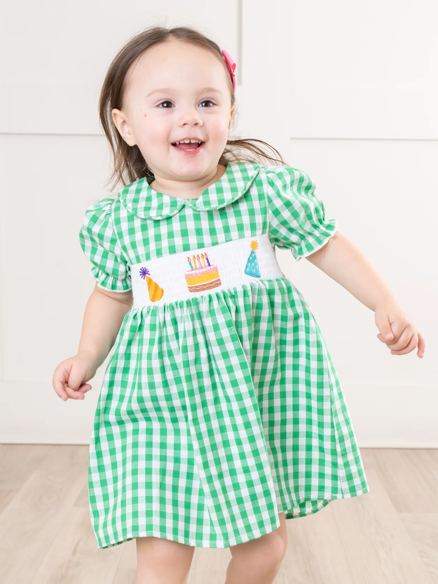 Green Gingham Party Time Smocked Dress - Image 2