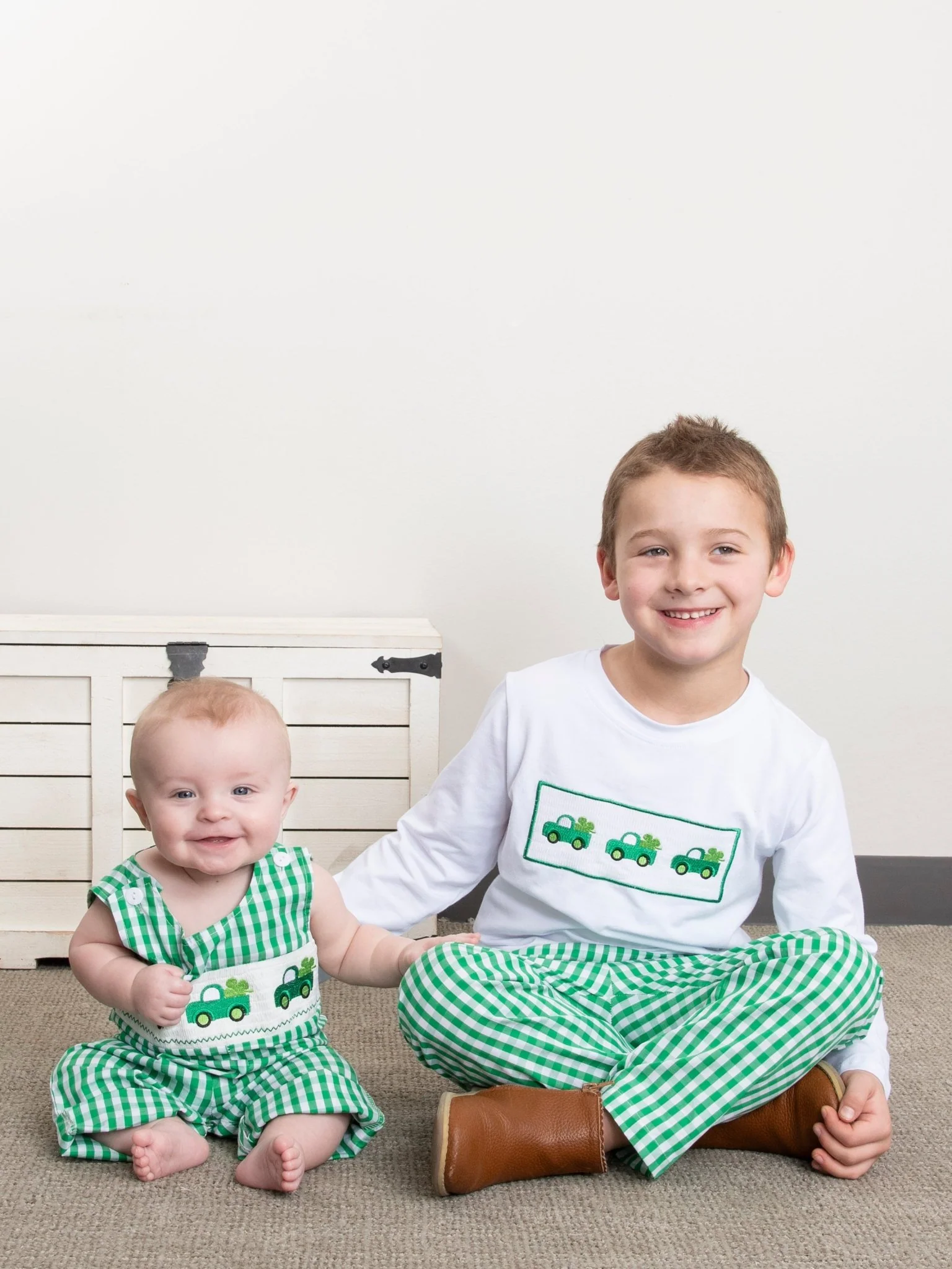 Green Gingham Smocked Clover Truck Johnny - Image 4