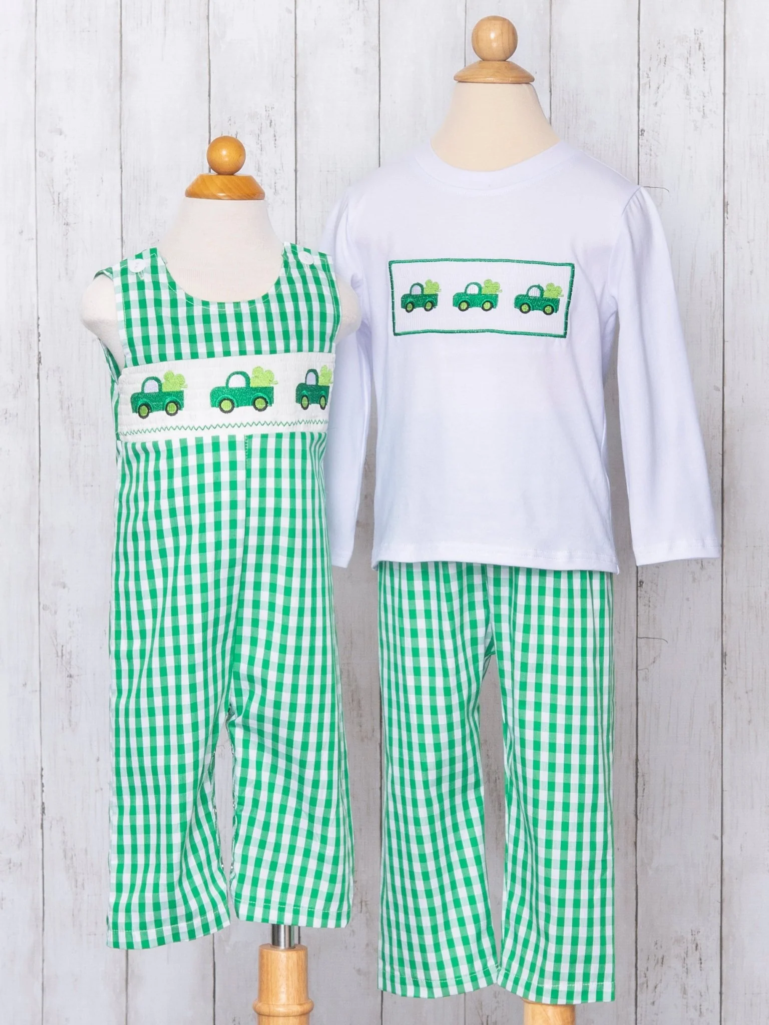 Green Gingham Smocked Clover Truck Johnny - Image 5