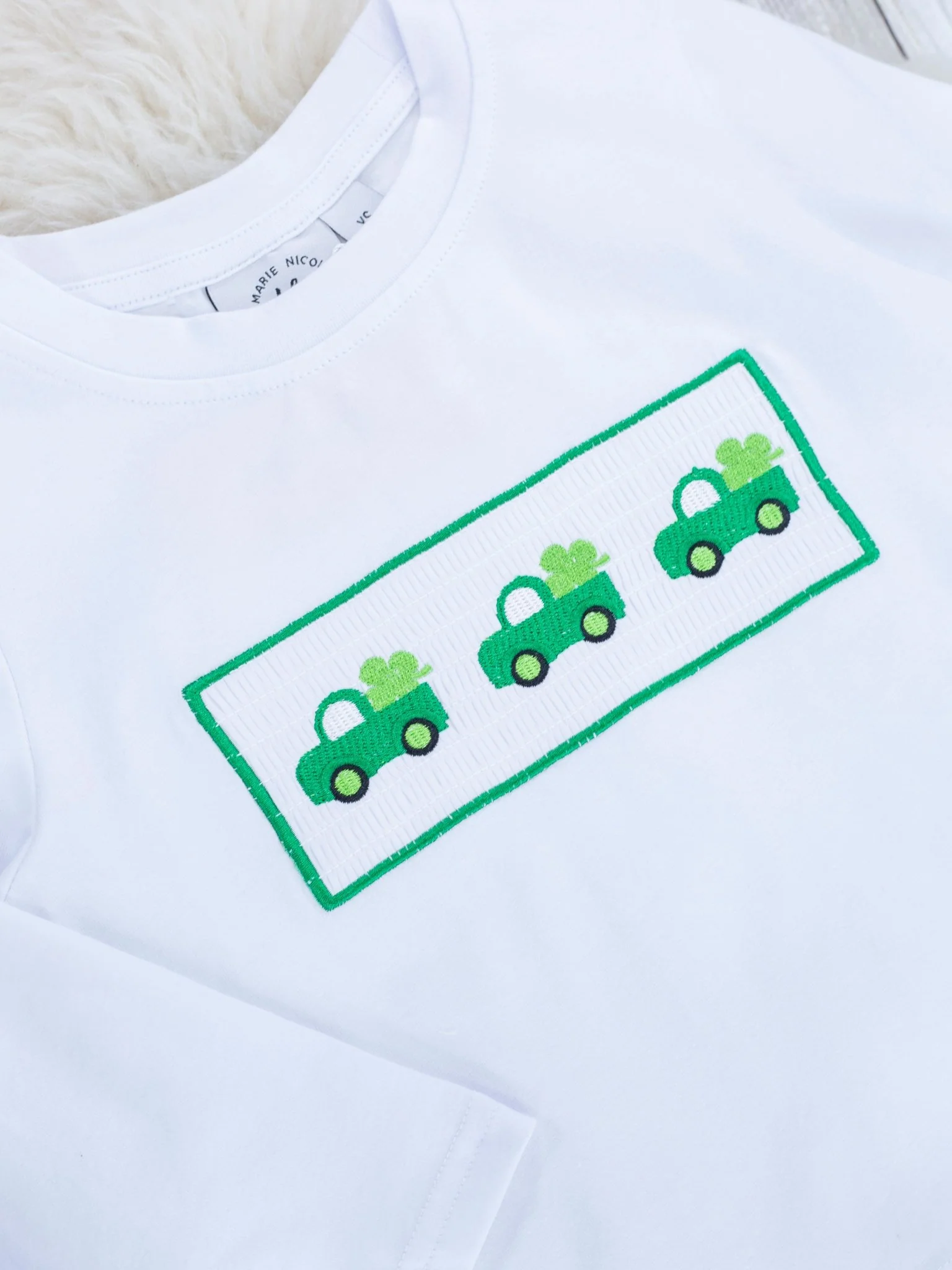 Green Gingham Smocked Clover Truck Outfit - Image 4