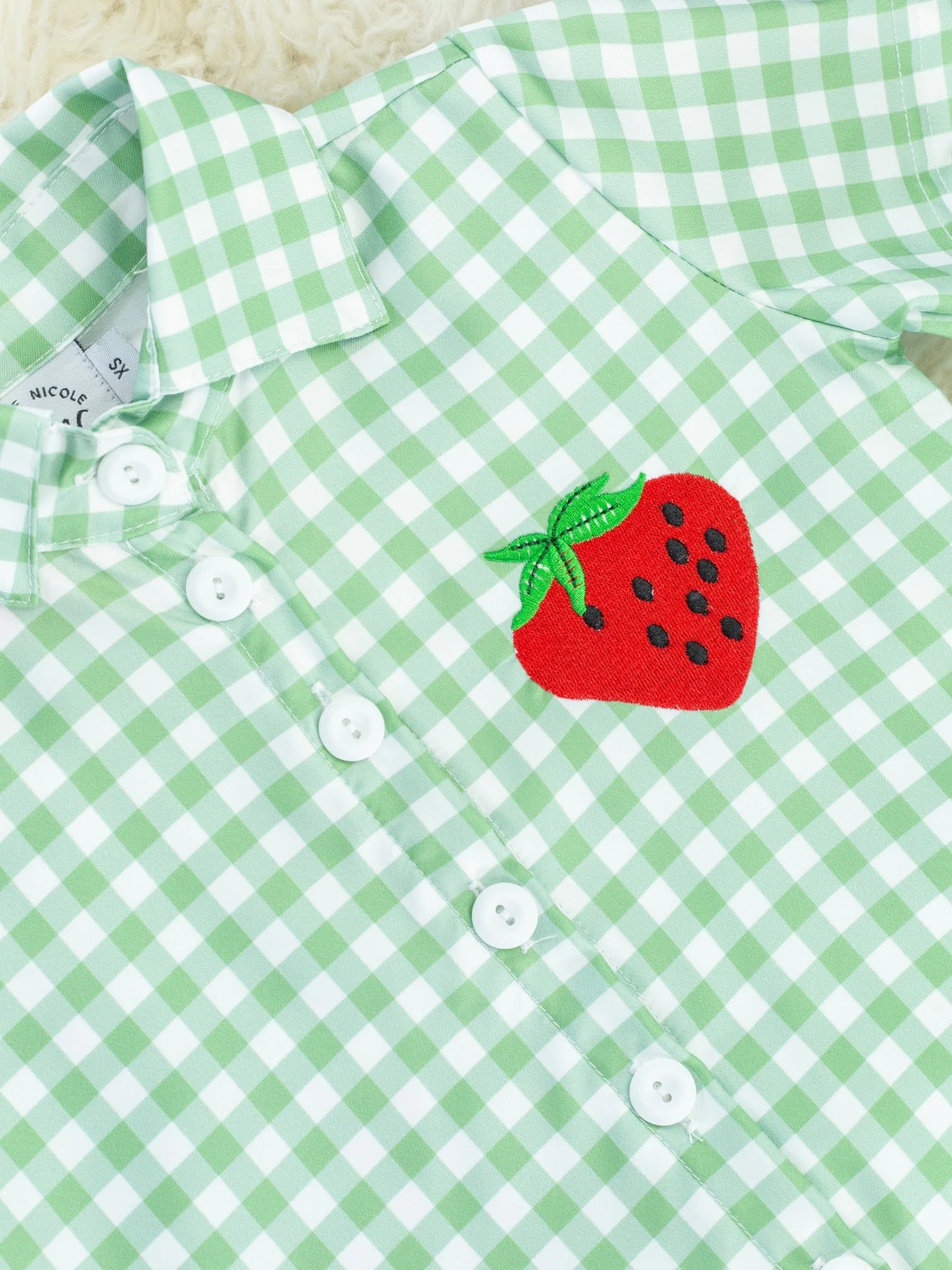 Green Gingham Strawberry Polo - Image 2