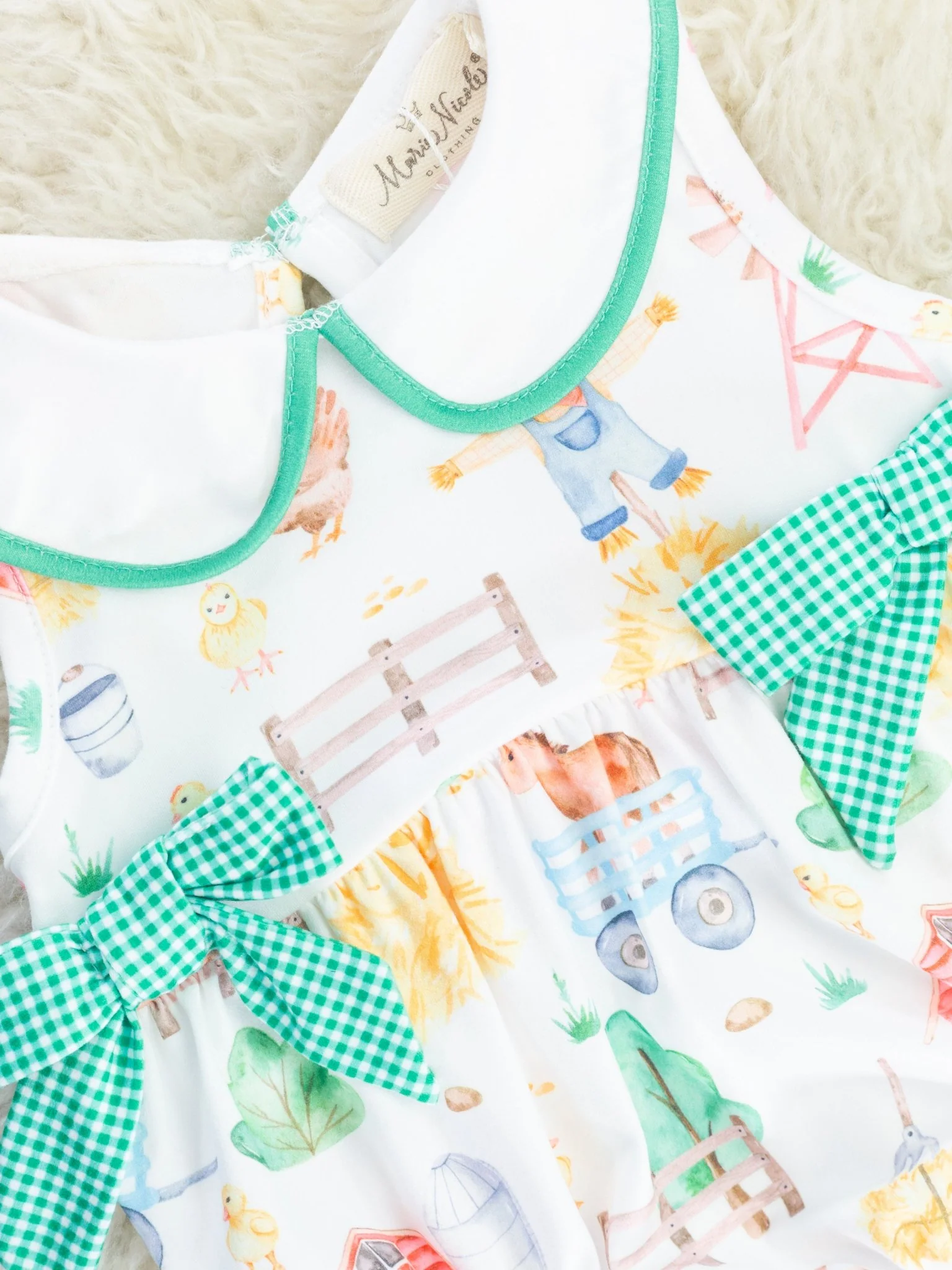 Green Gingham Vintage Farm Bubble Romper - Image 2