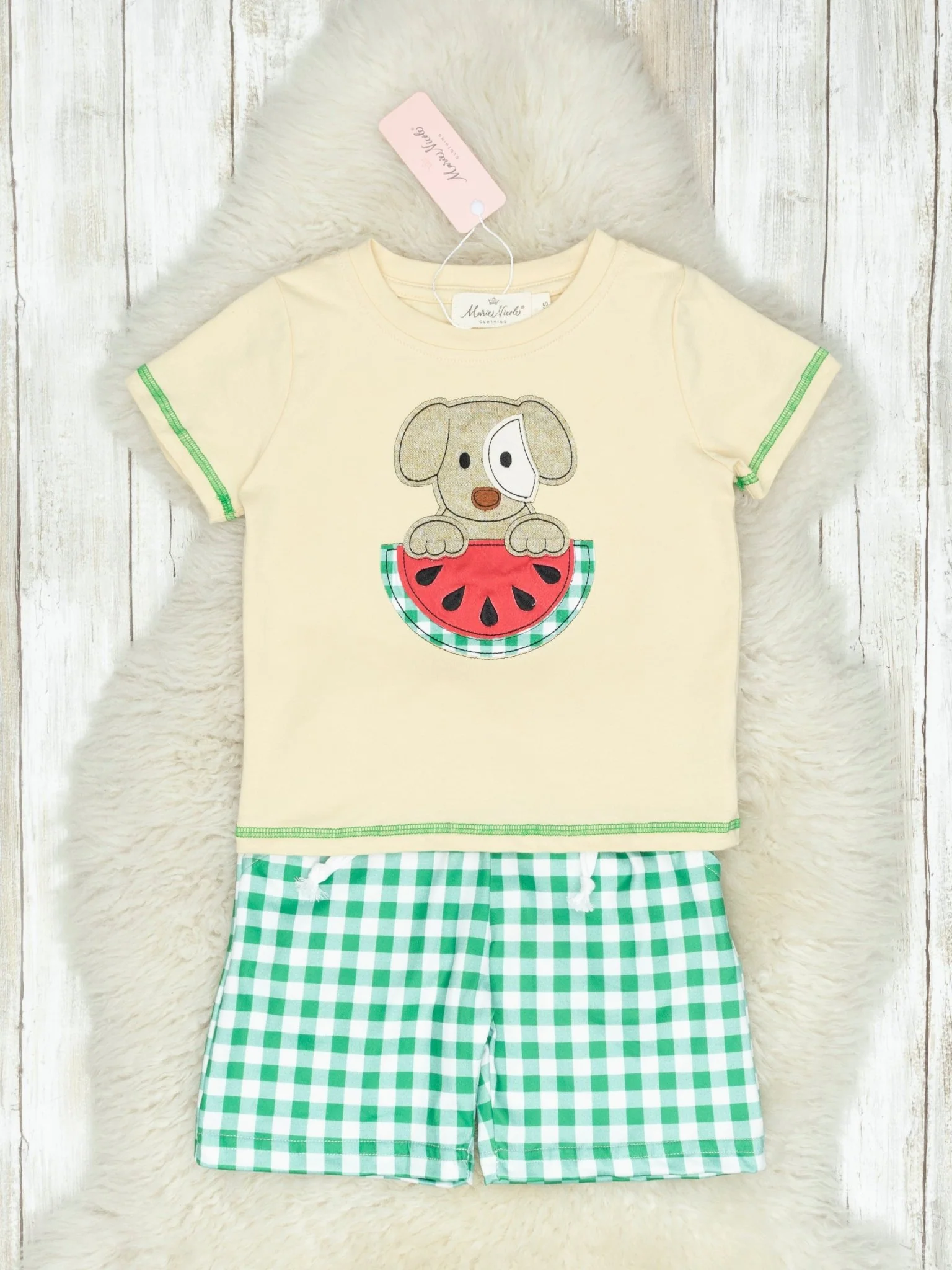 Green Gingham Watermelon Puppy Outfit