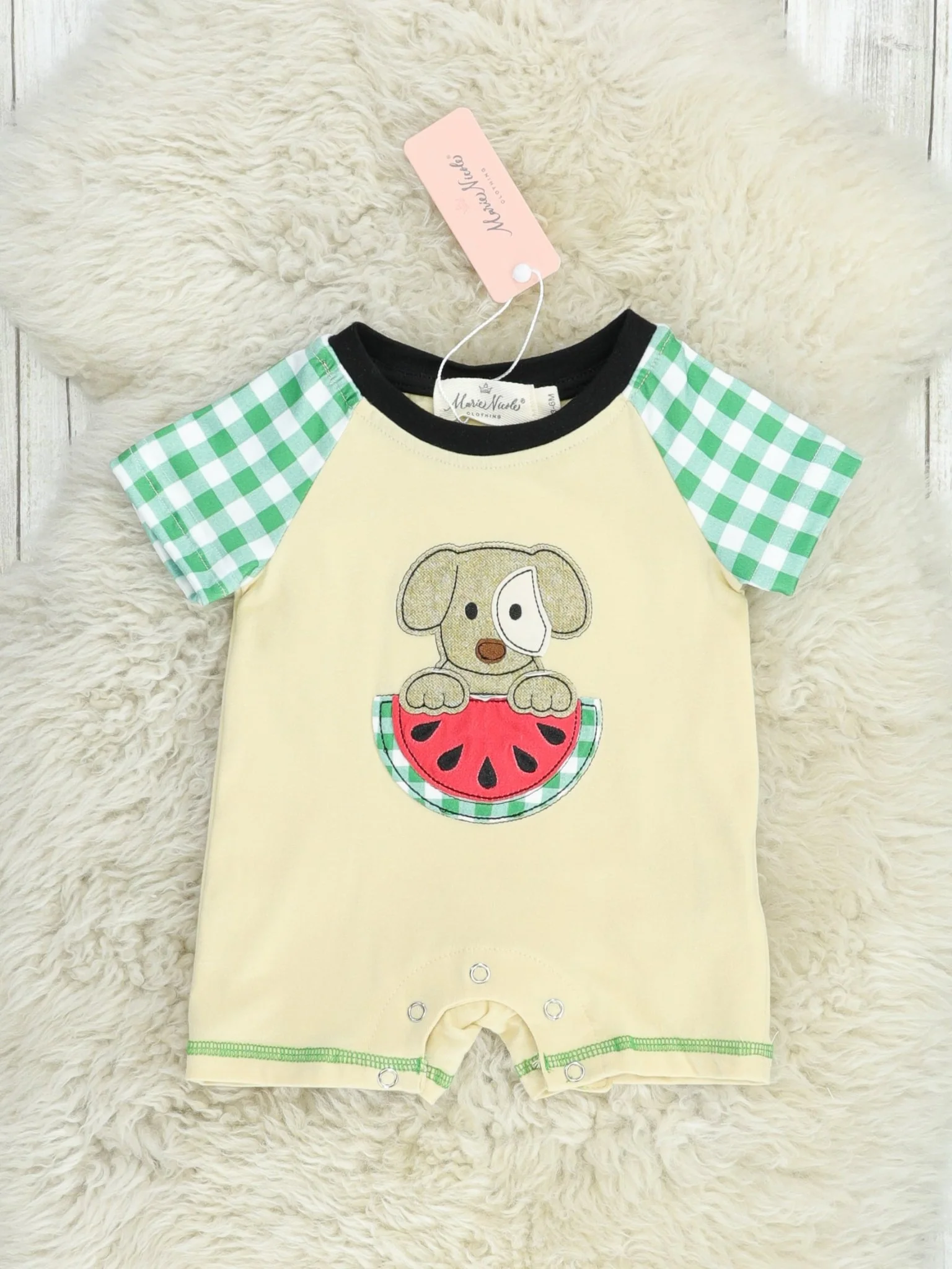 Green Gingham Watermelon Puppy Romper