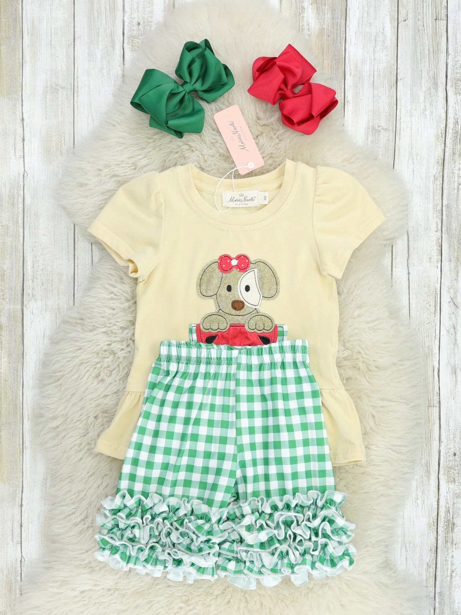 Green Gingham Watermelon Puppy Ruffle Outfit - Image 2