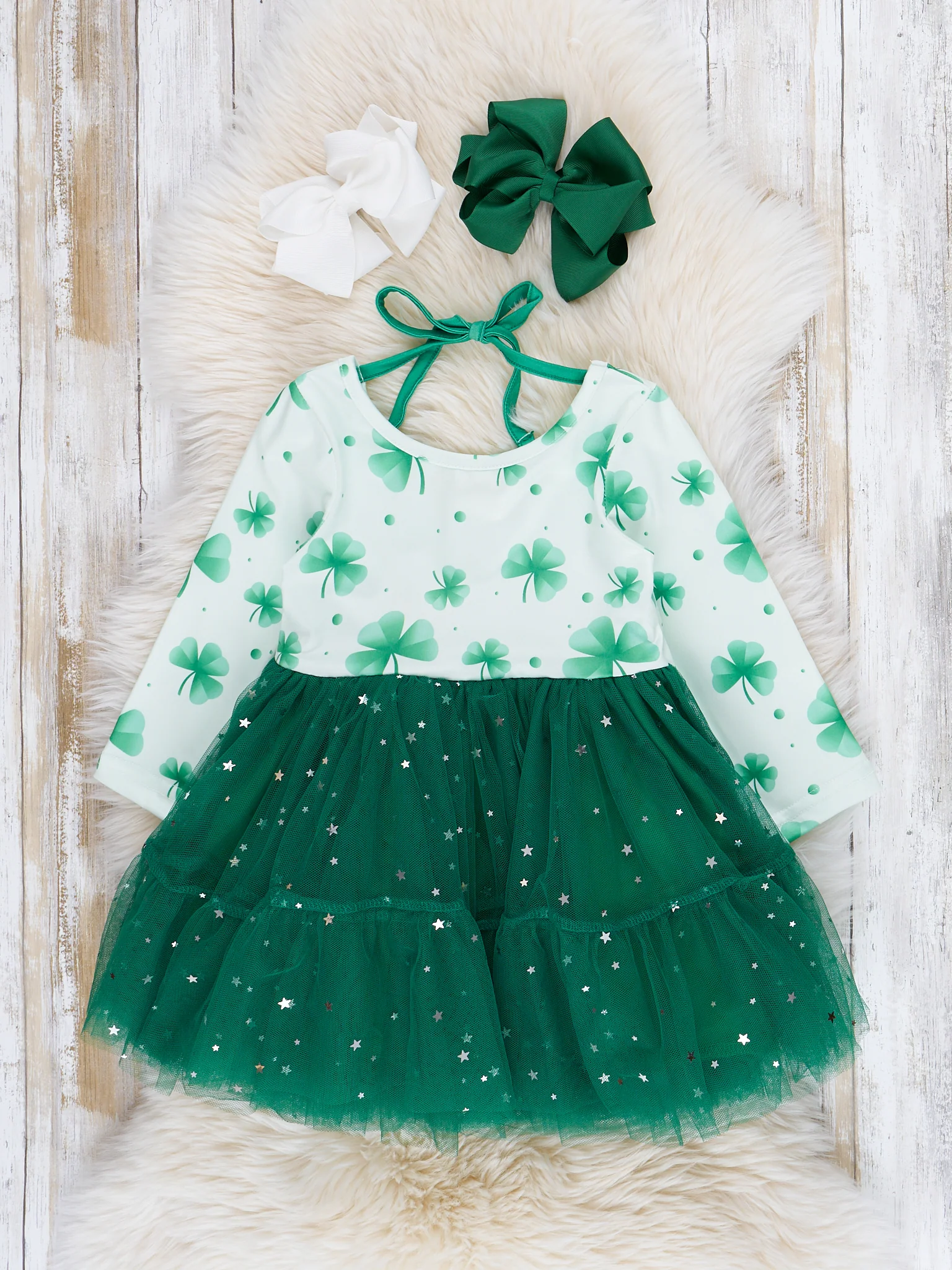 Green & Gold Sparkle Tulle Dress
