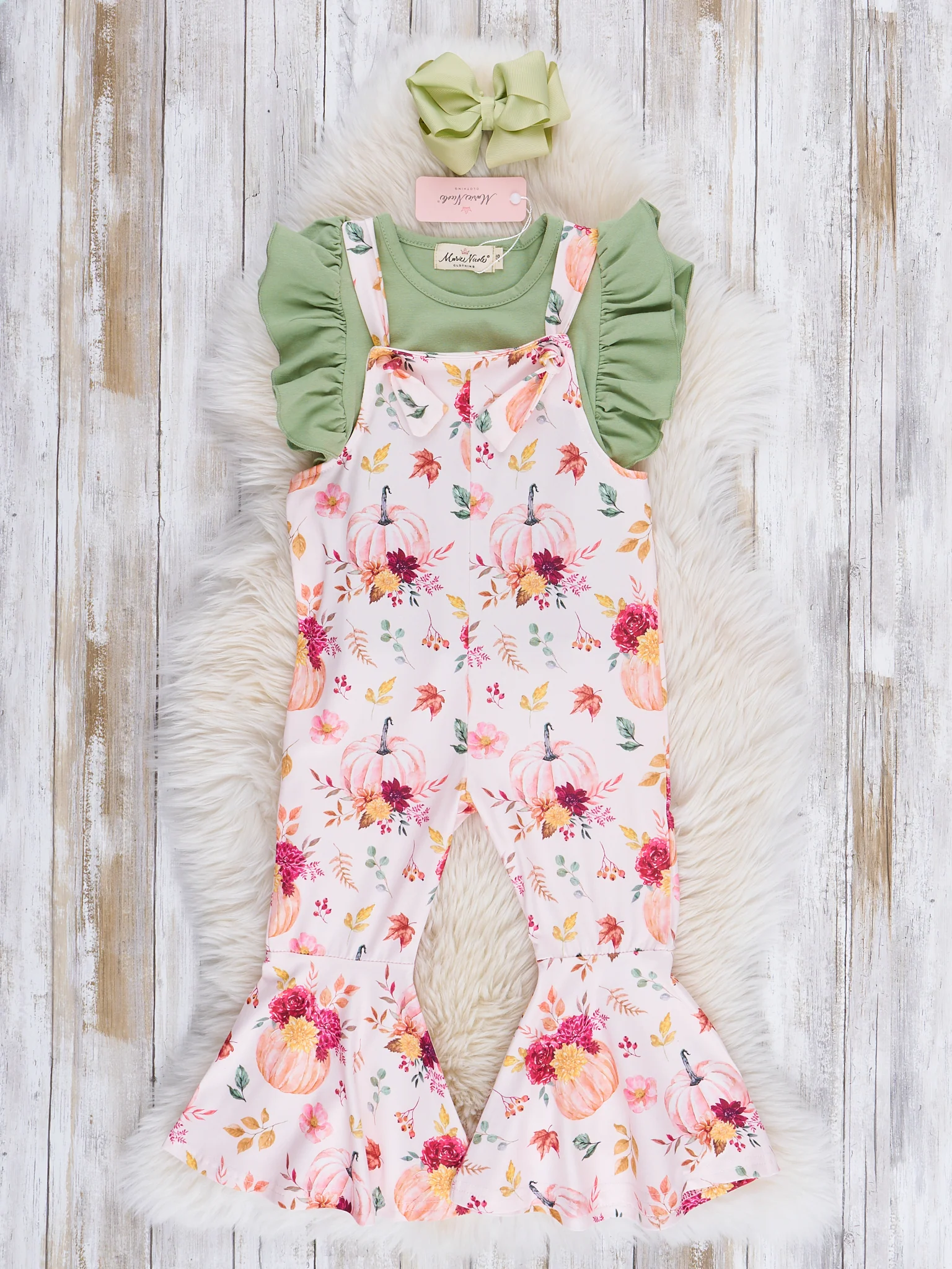 Green Gourd Bouquet Overalls Set - Image 2
