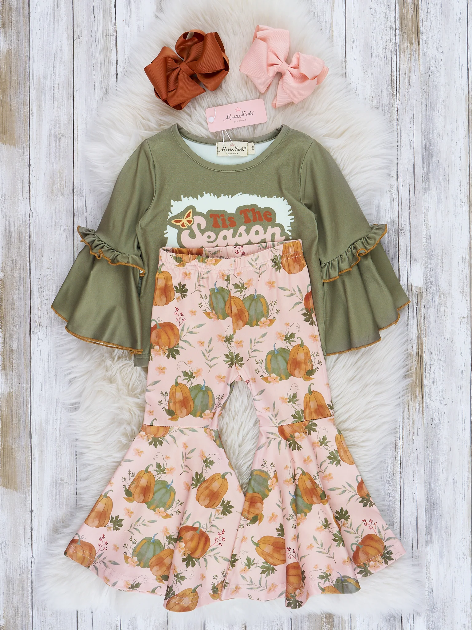 Green "Grateful Season" Bell Sleeve Outfit - Image 2