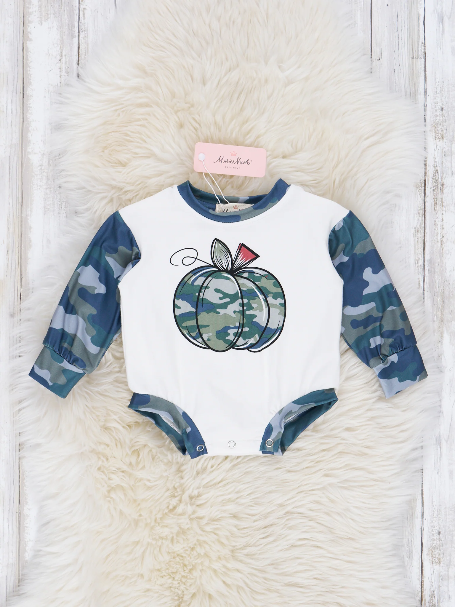 Green & Grey Camoflauge Pumpkin Romper