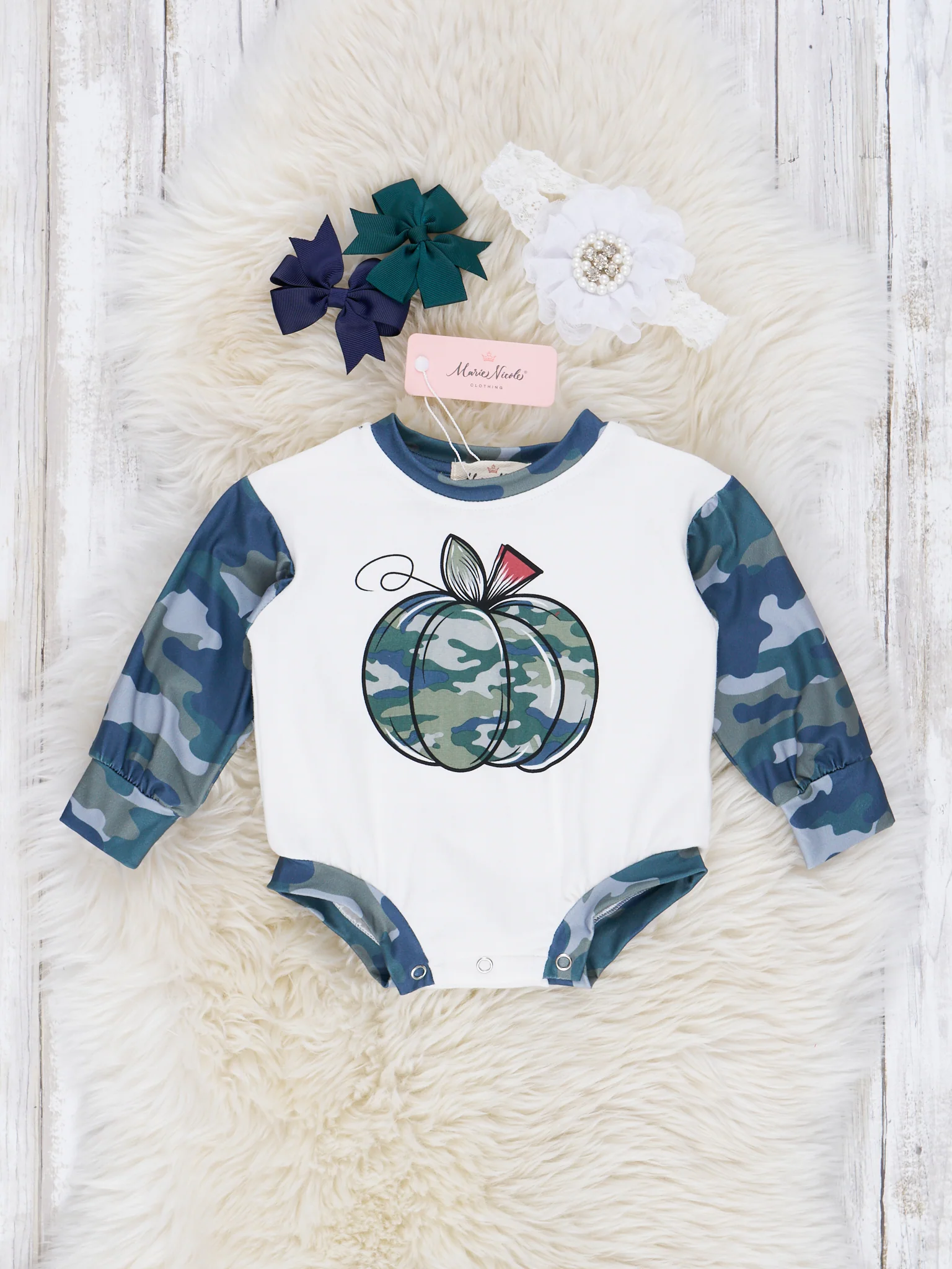 Green & Grey Camoflauge Pumpkin Romper - Image 2