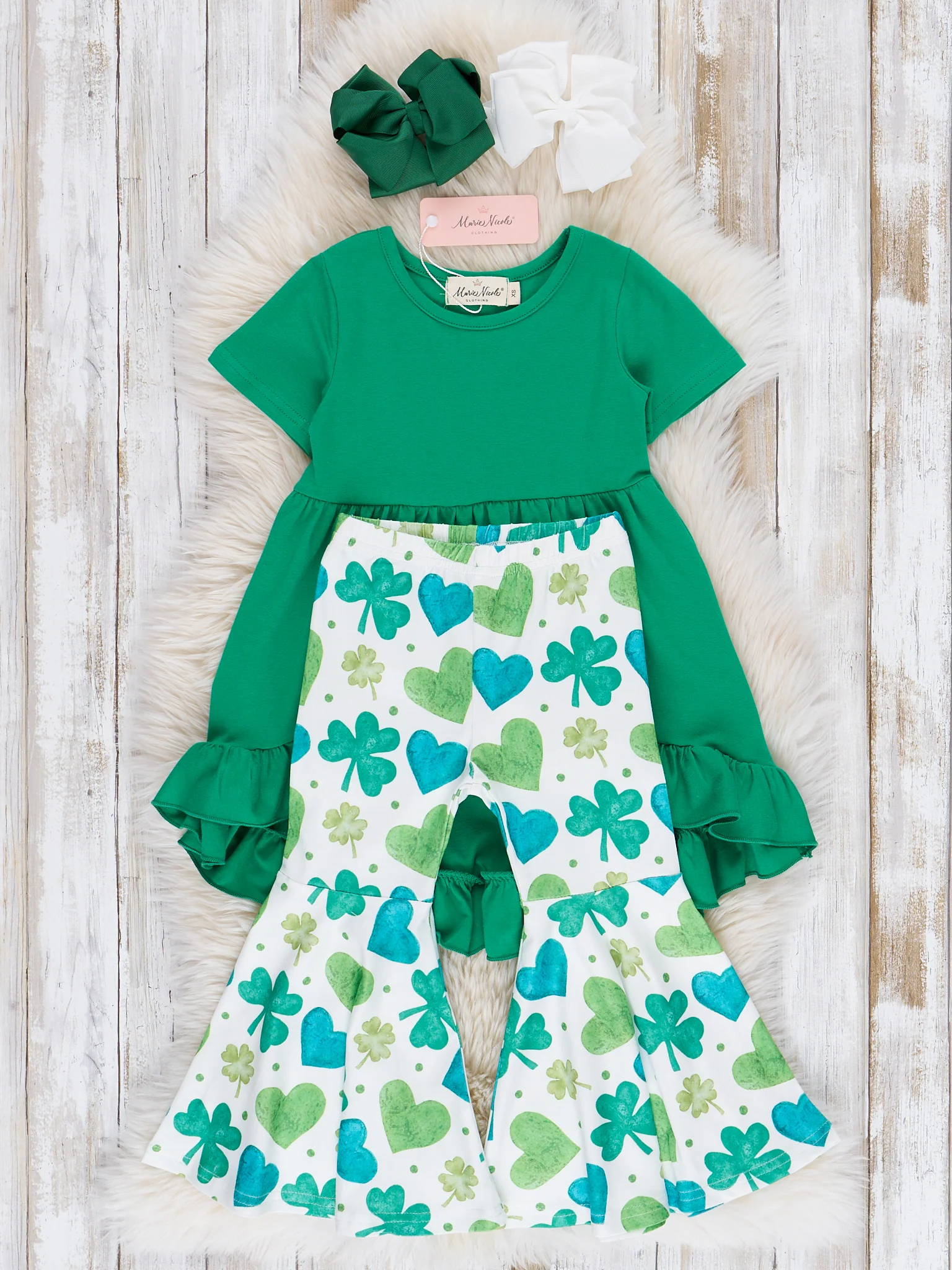 Green Hearts & Clovers Ruffle Outfit - Image 3