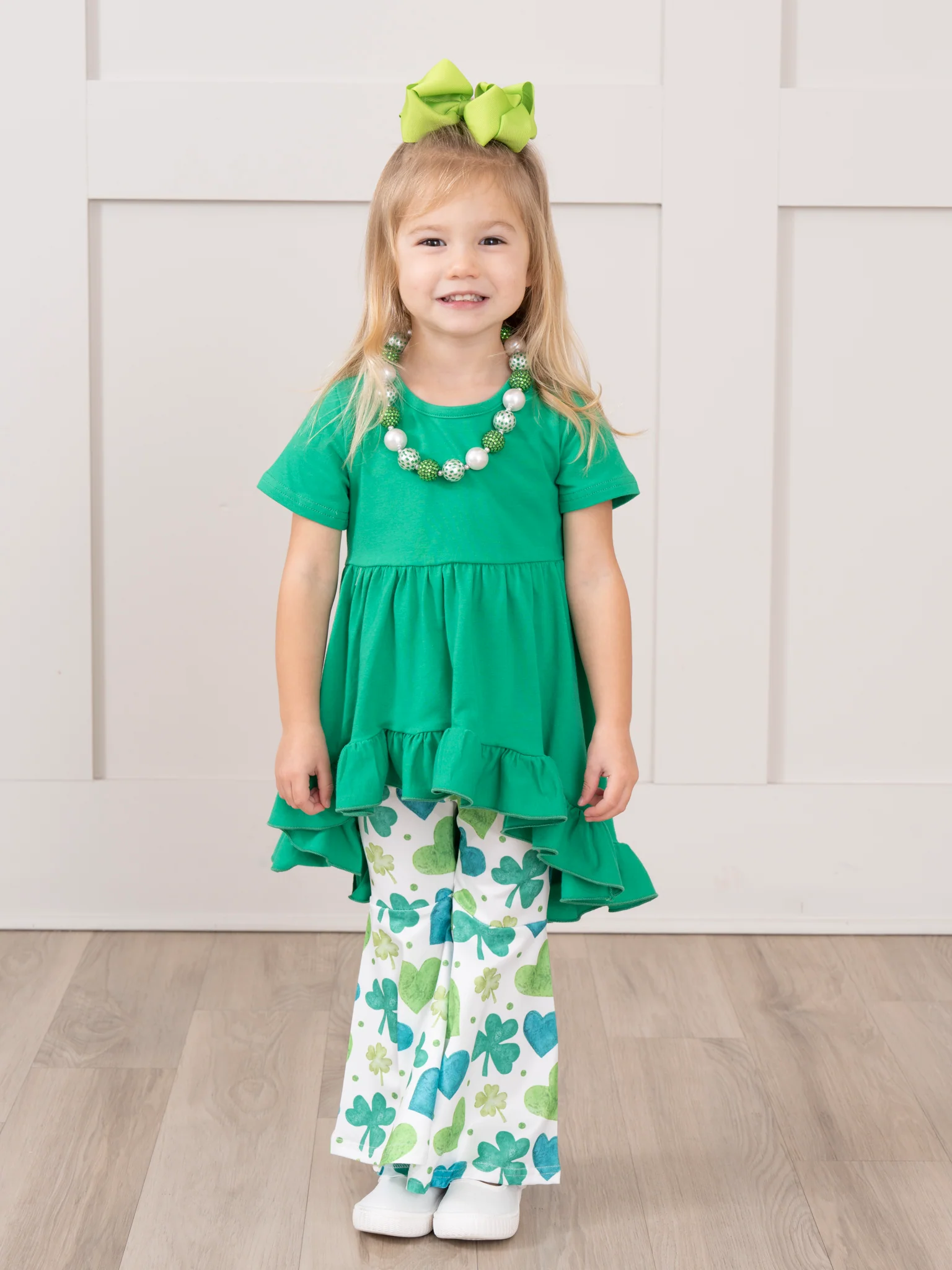 Green Hearts & Clovers Ruffle Outfit - Image 4