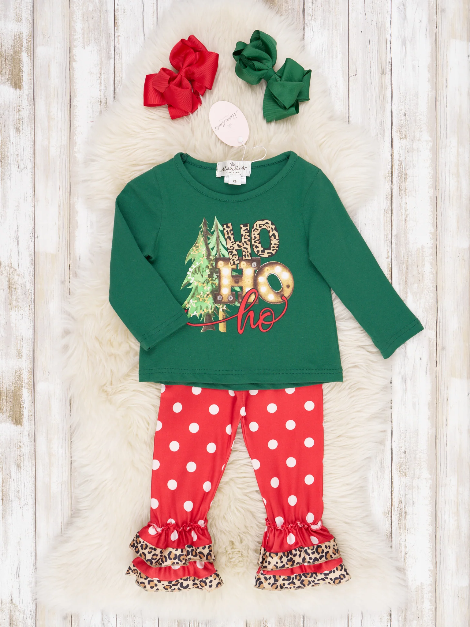 Green "HO HO HO" Ruffle Outfit