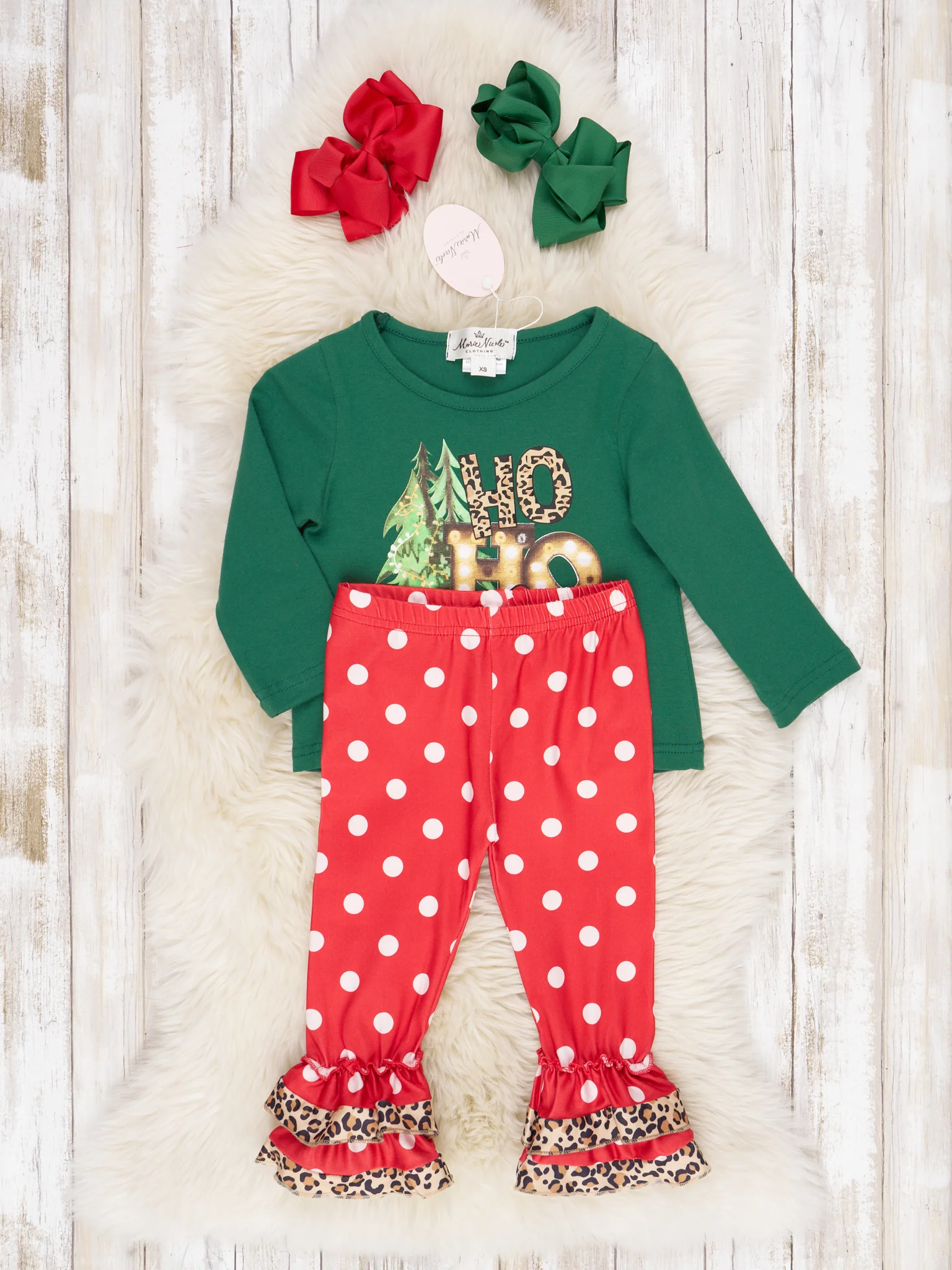 Green "HO HO HO" Ruffle Outfit - Image 2
