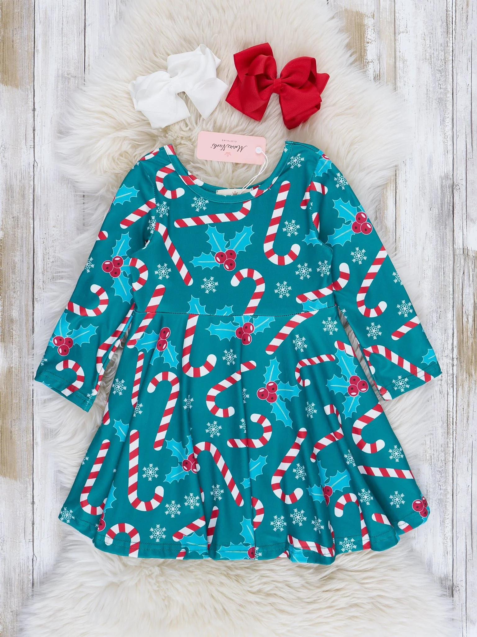 Green Holly Candy Canes Swing Dress