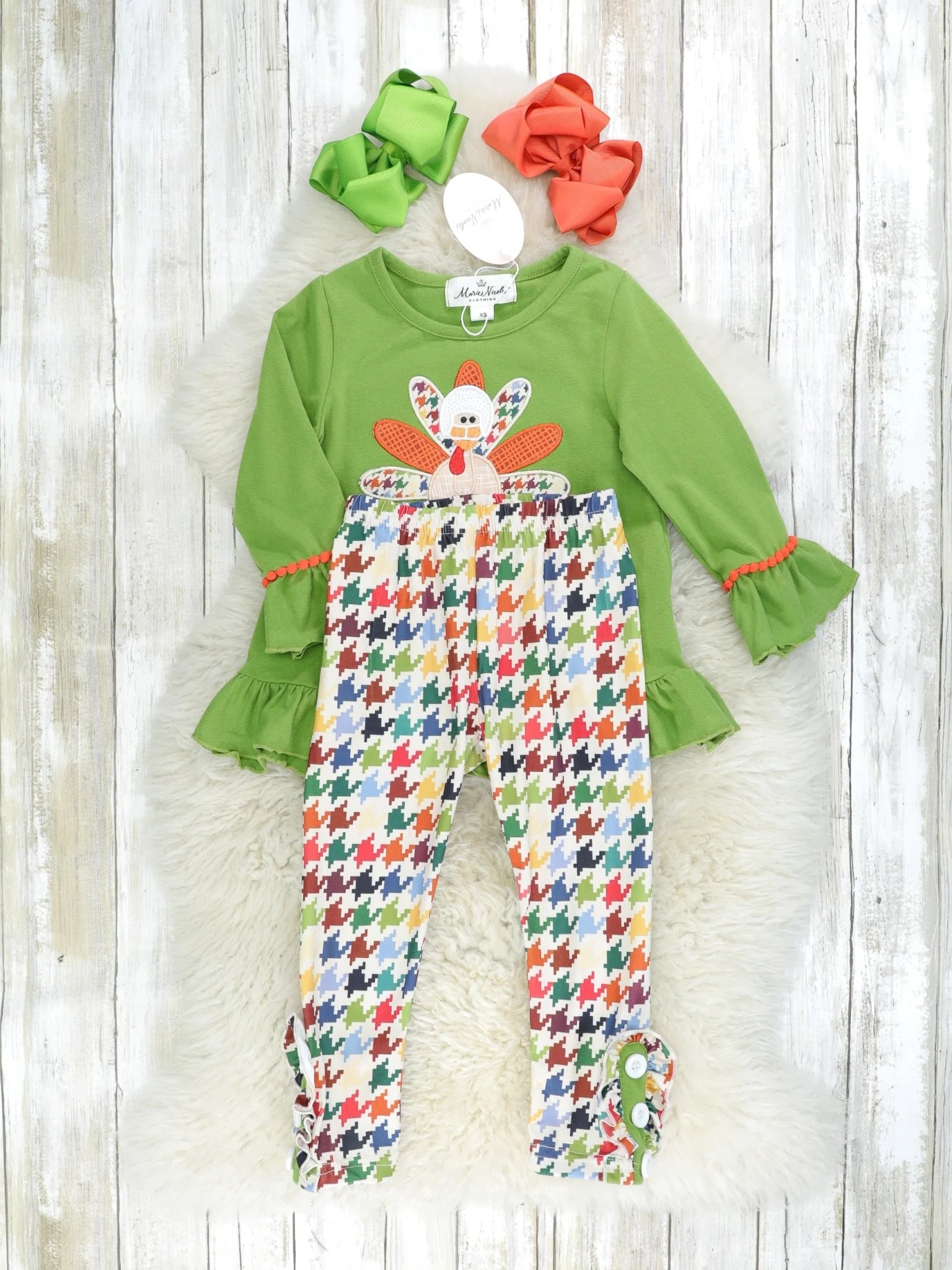 Green Houndstooth Turkey Ruffle Outfit - Image 2