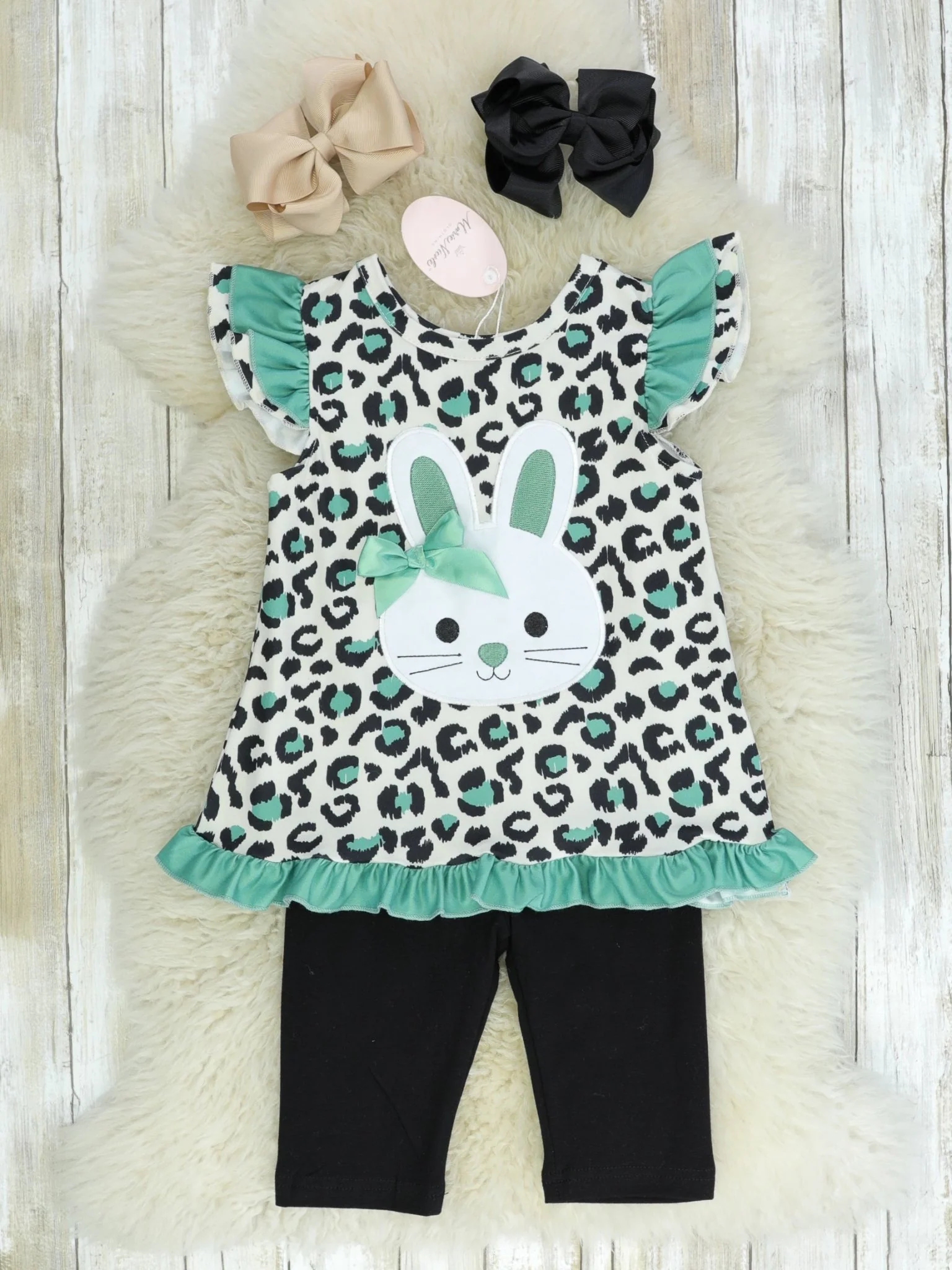 Green Leopard Bunny Ruffle Tunic Outfit