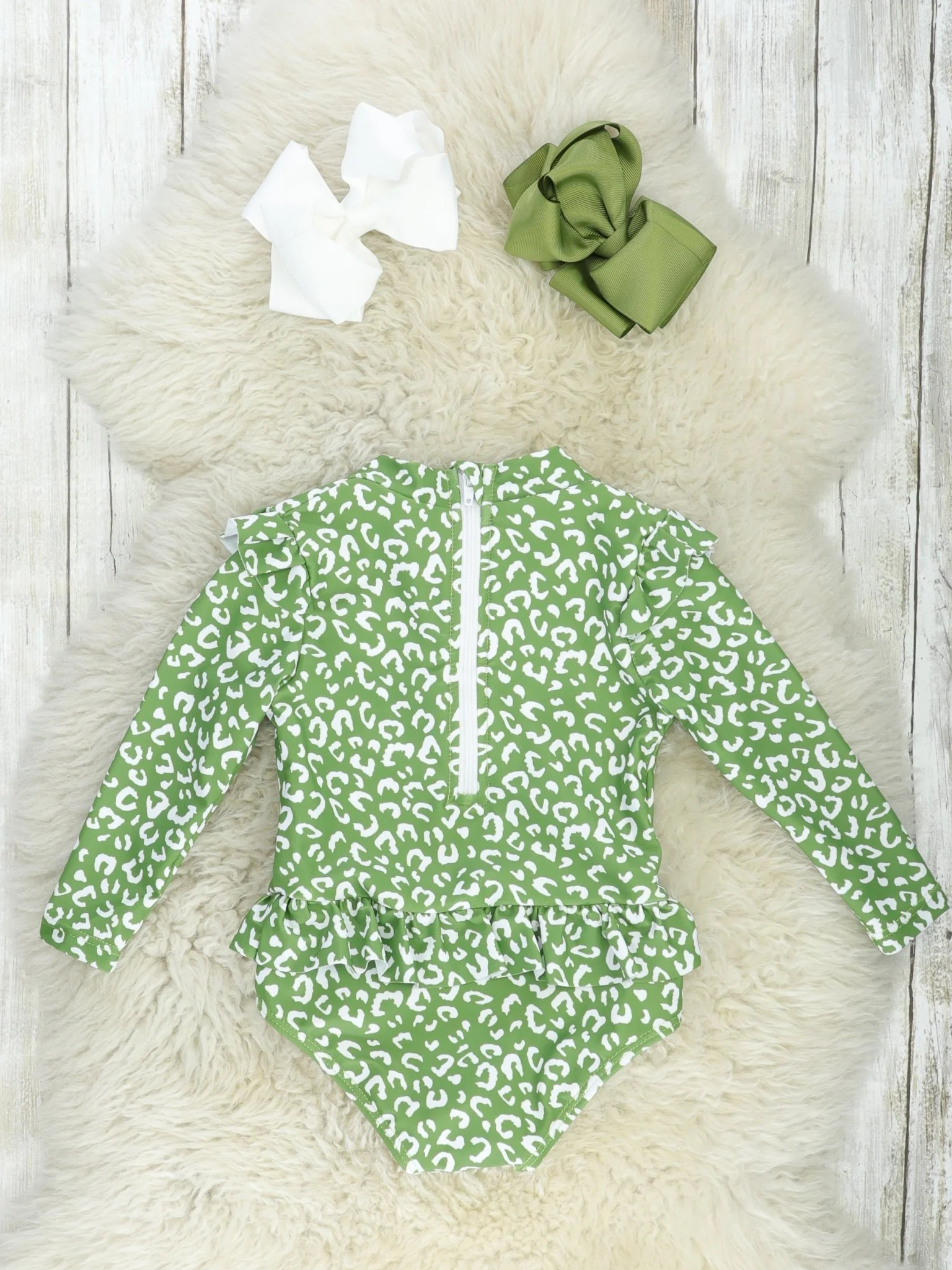 Green Leopard Ruffle Rash Guard Swimsuit - Image 2