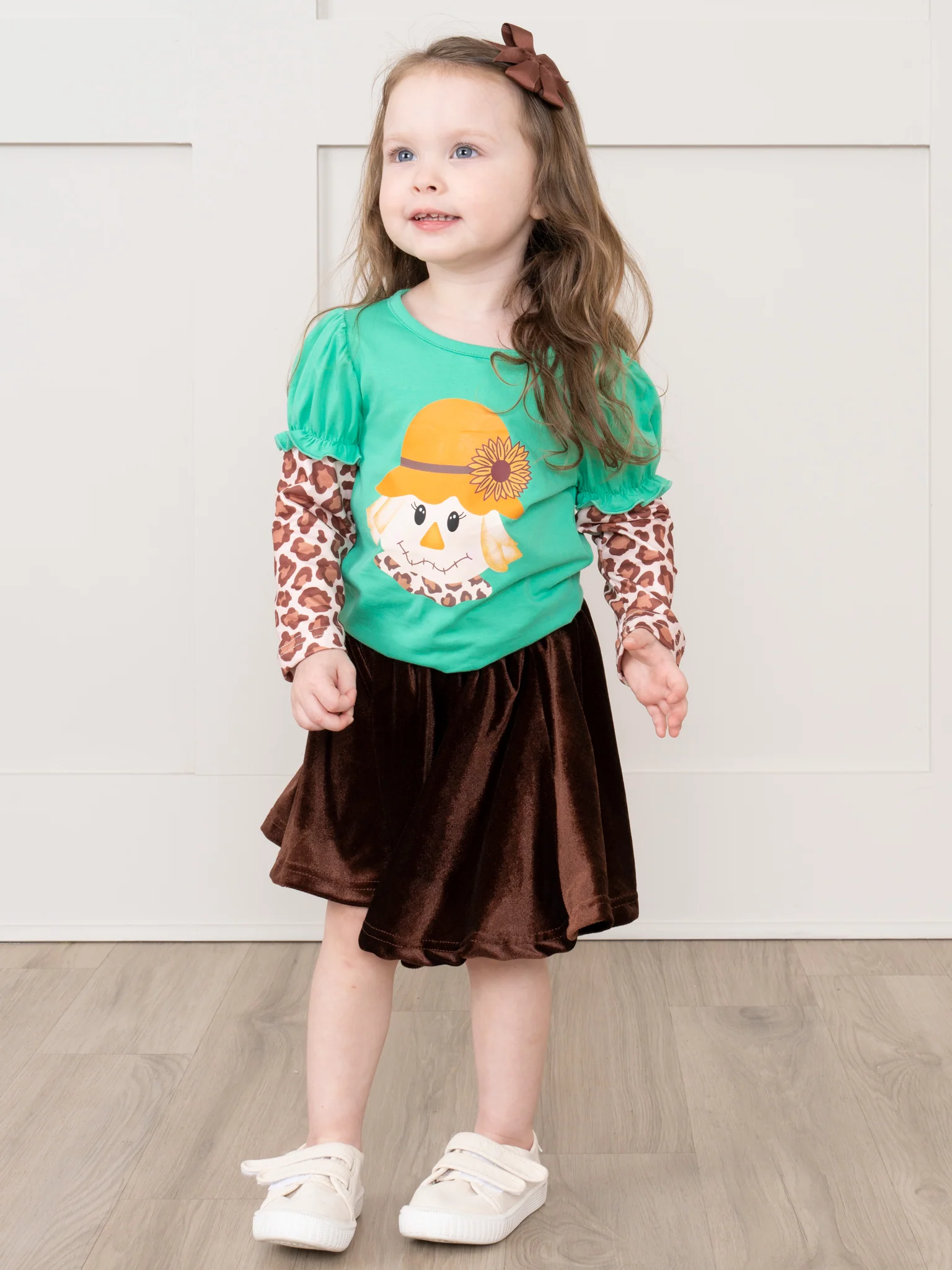 Green & Leopard Scarecrow Velvet Skirt Set - Image 4