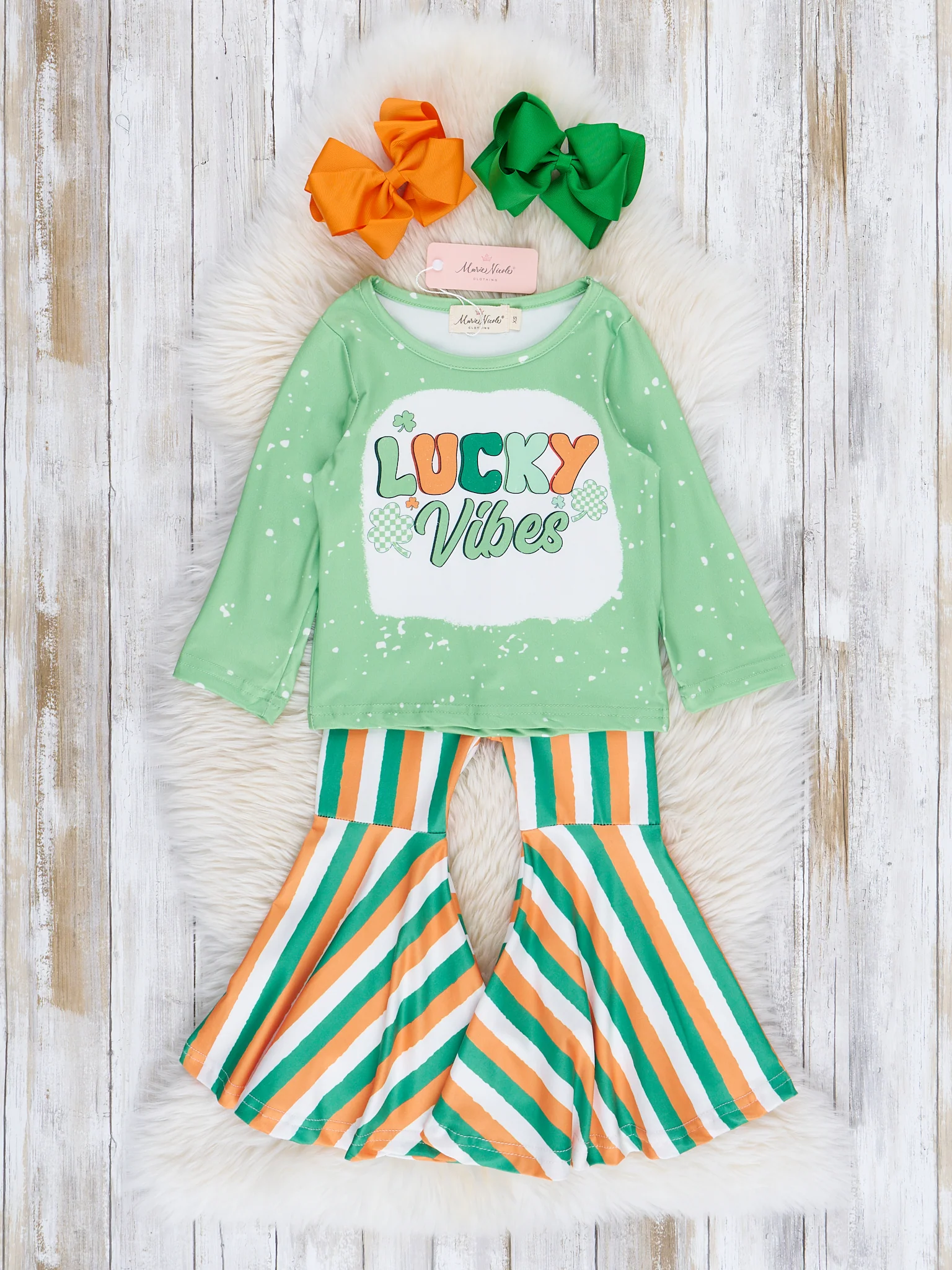 Green Lucky Vibes Striped Bell Bottom Outfit
