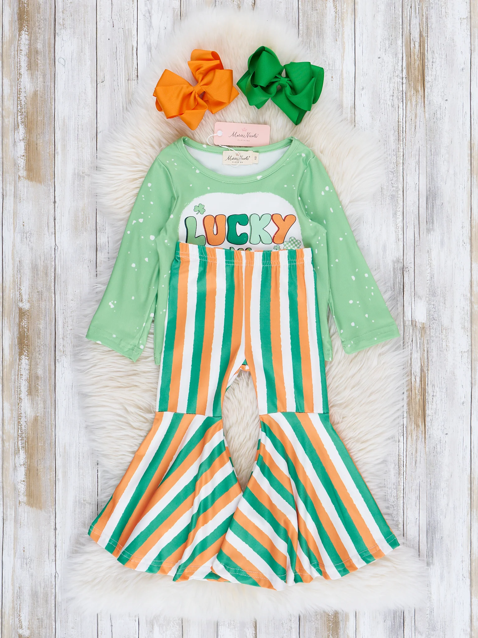 Green Lucky Vibes Striped Bell Bottom Outfit - Image 2