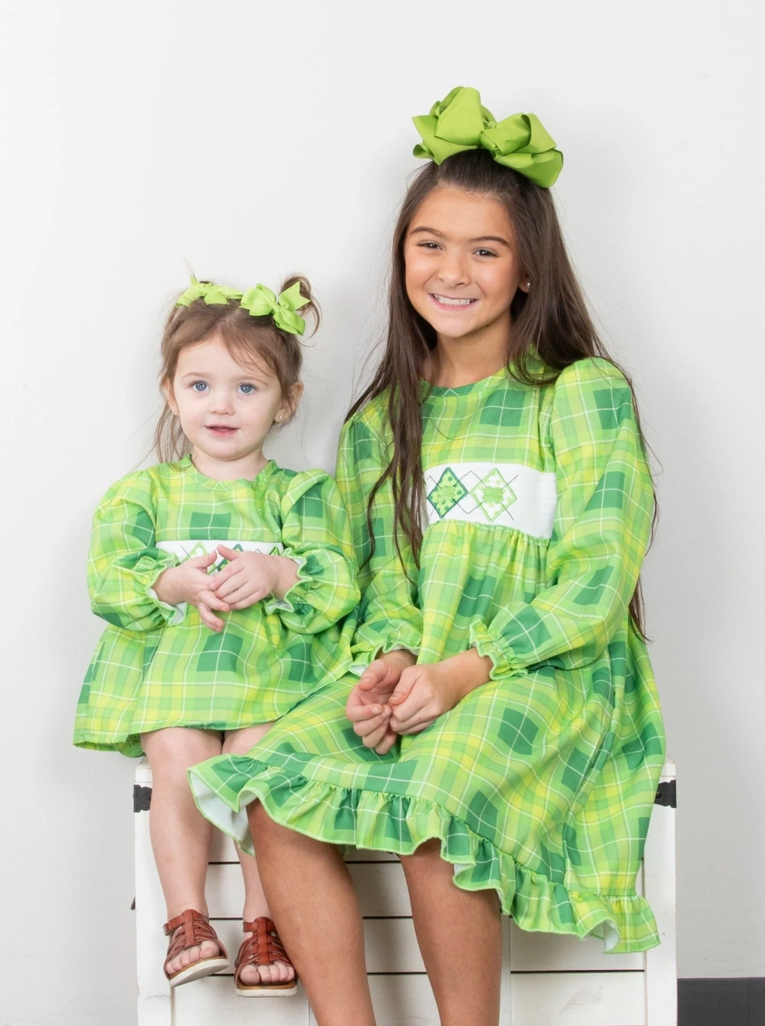 Green Plaid Smocked Clover Ruffle Dress - Image 3