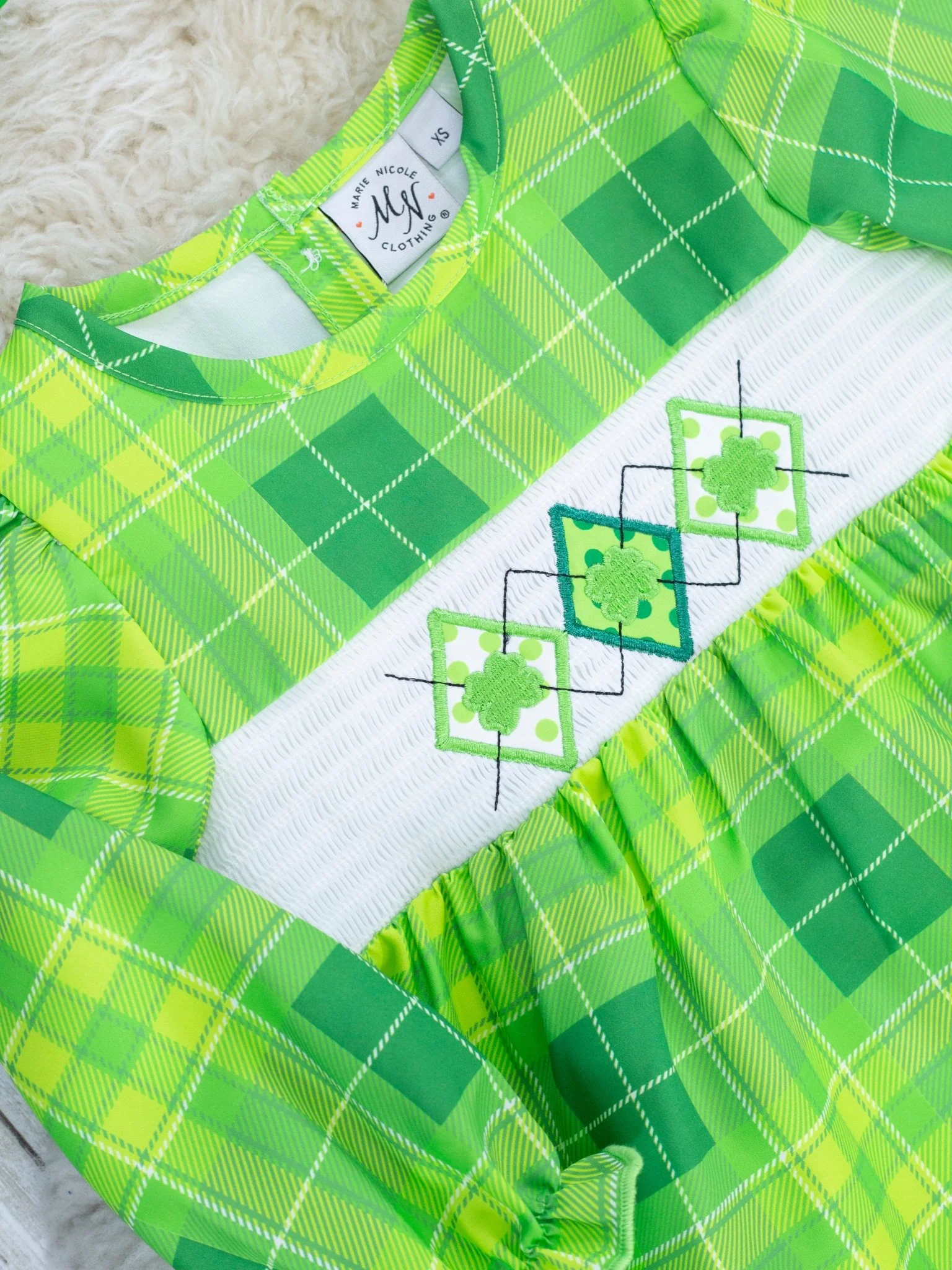 Green Plaid Smocked Clover Ruffle Dress - Image 4