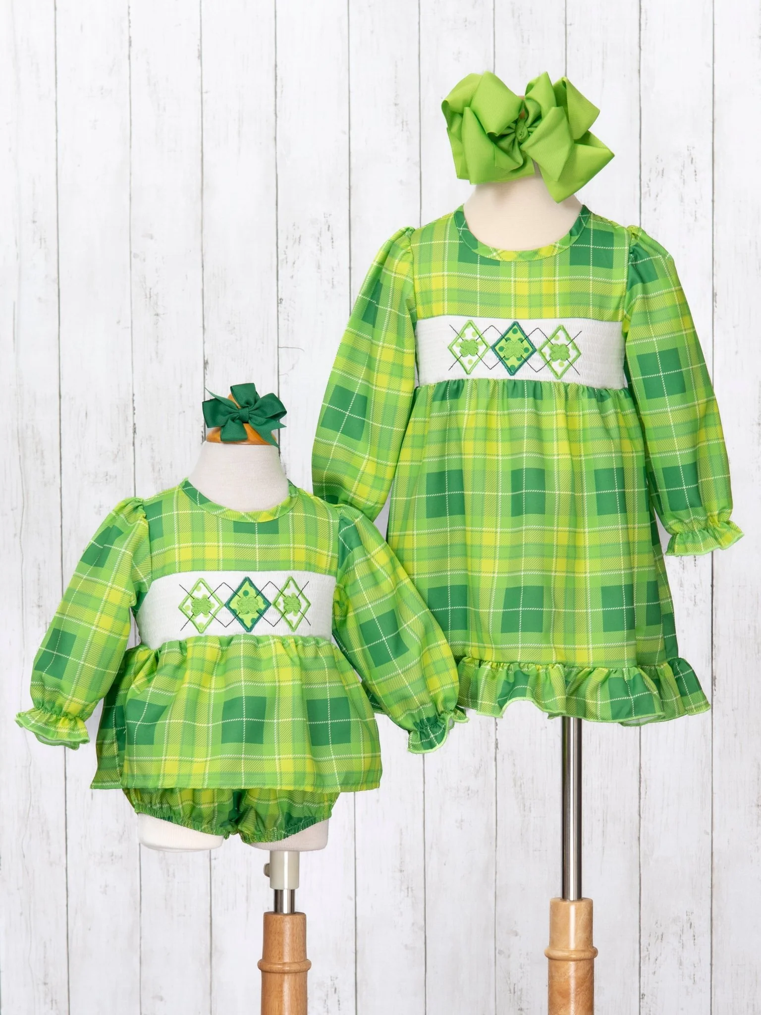 Green Plaid Smocked Clover Ruffle Dress - Image 5