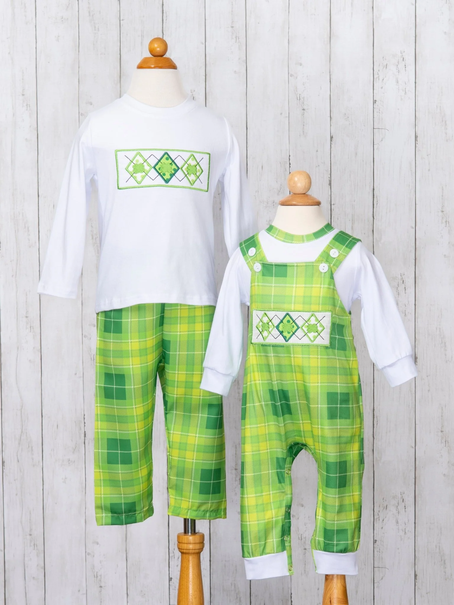 Green Plaid Smocked Clover Outfit - Image 5