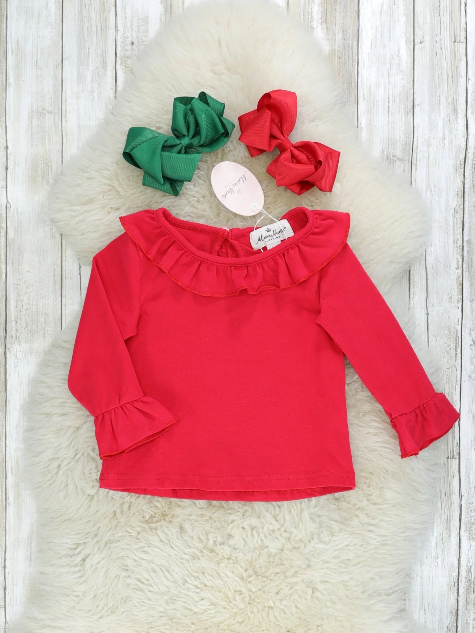 Green Plaid Snowman Ruffle Dress W/ Red Shirt - Image 3
