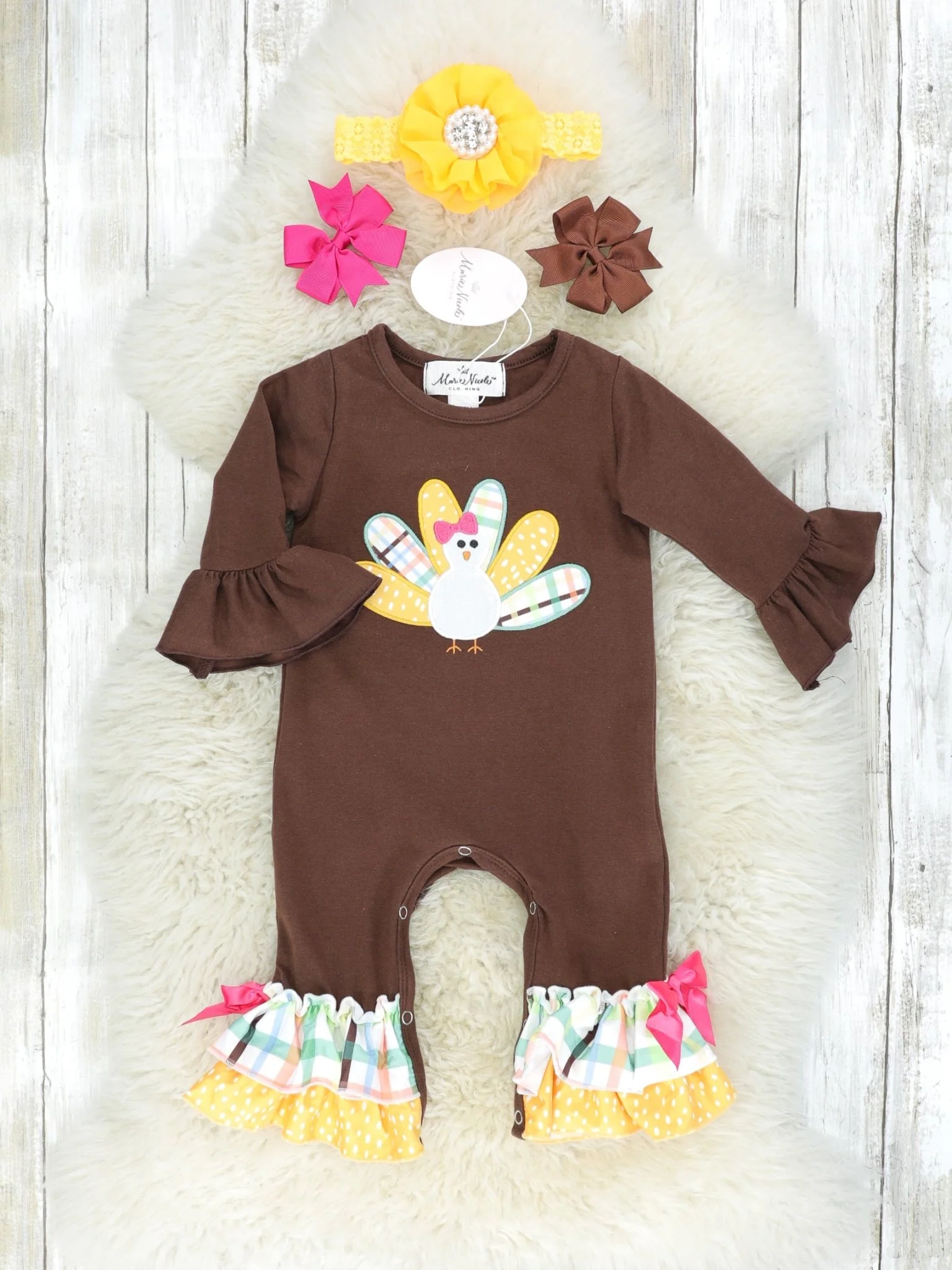 Green Plaid Turkey Ruffle Romper