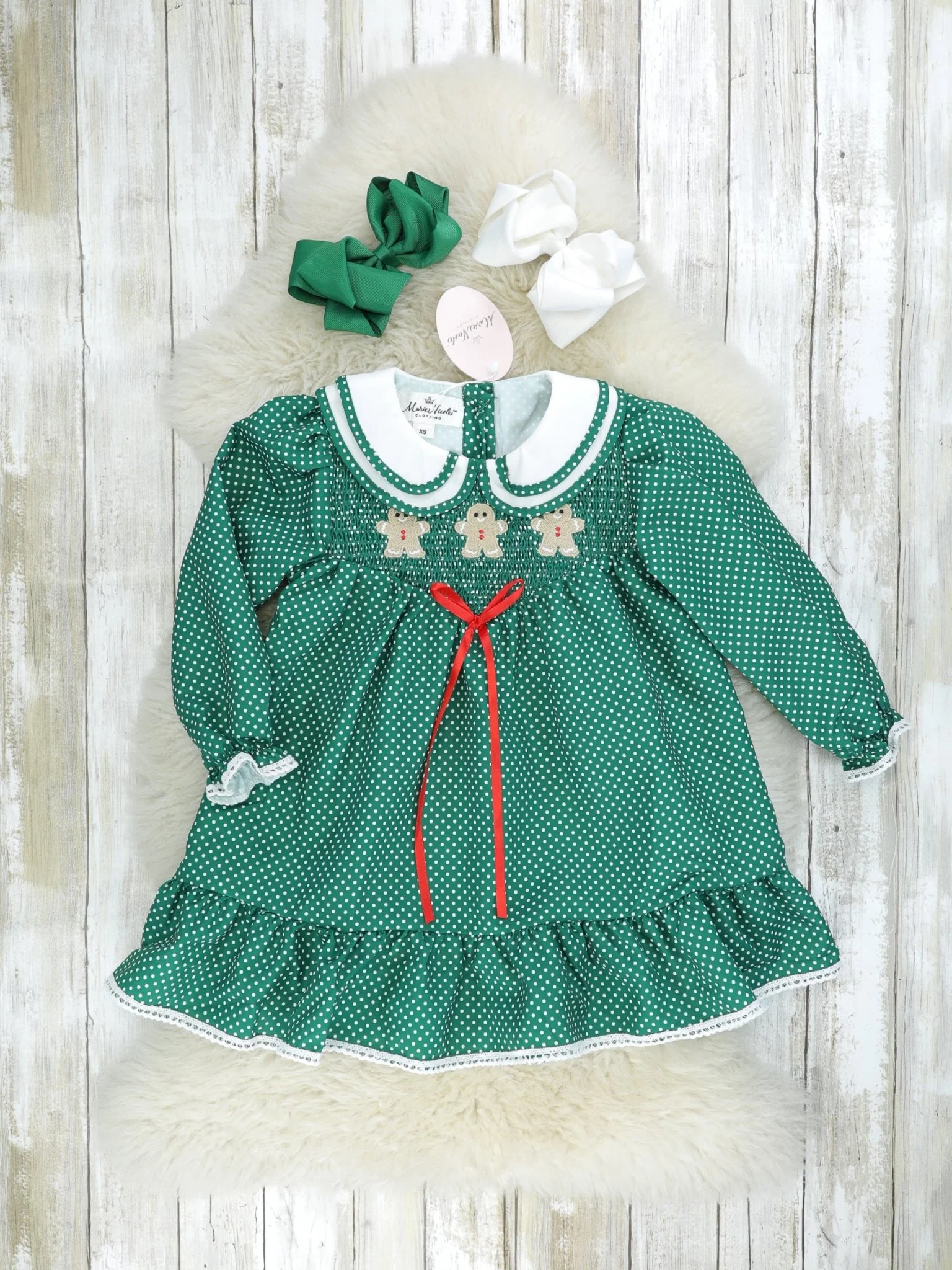 Green Polka Dot Gingerbread Vintage Dress