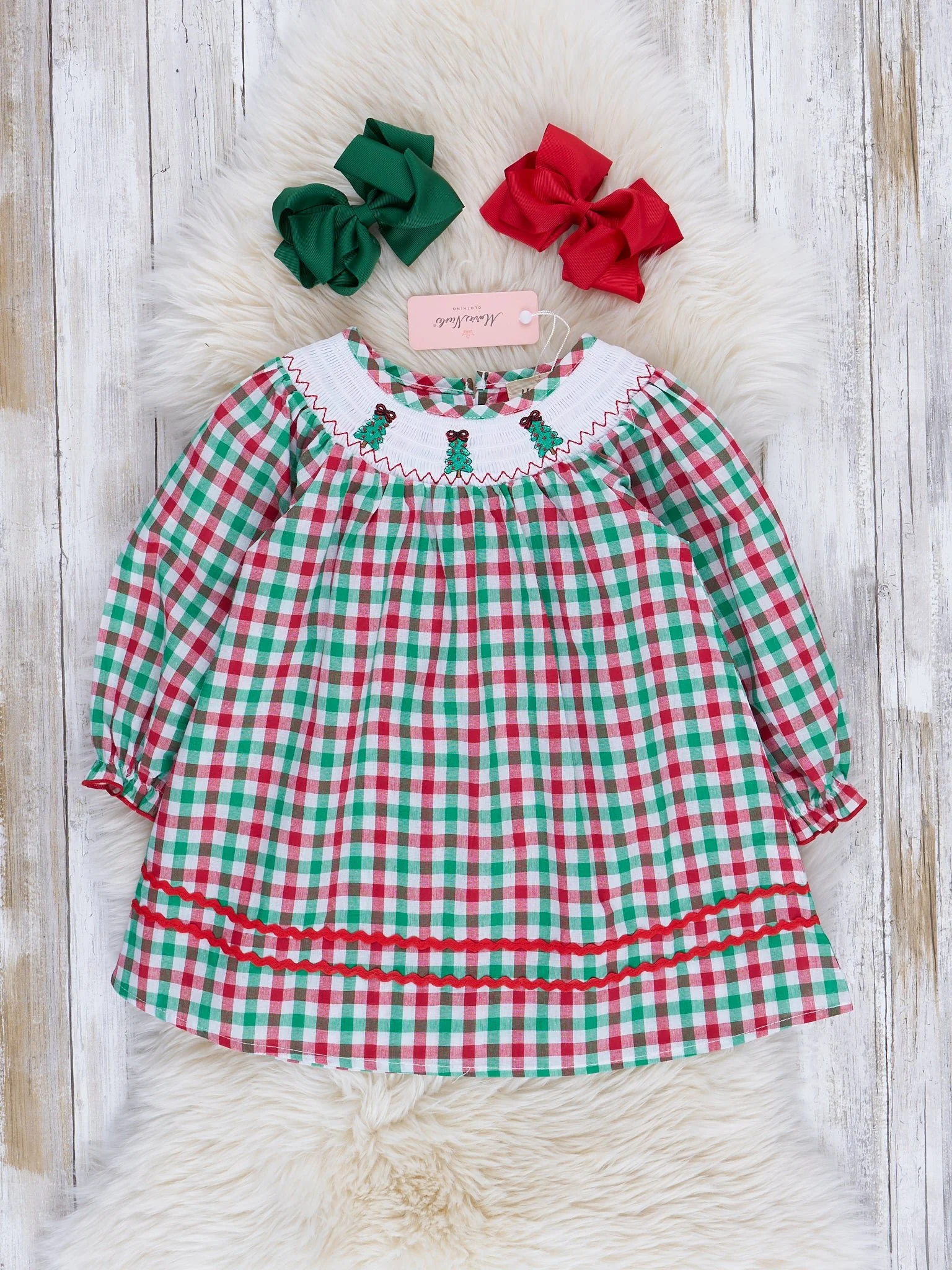Green & Red Gingham Smocked Christmas Dress