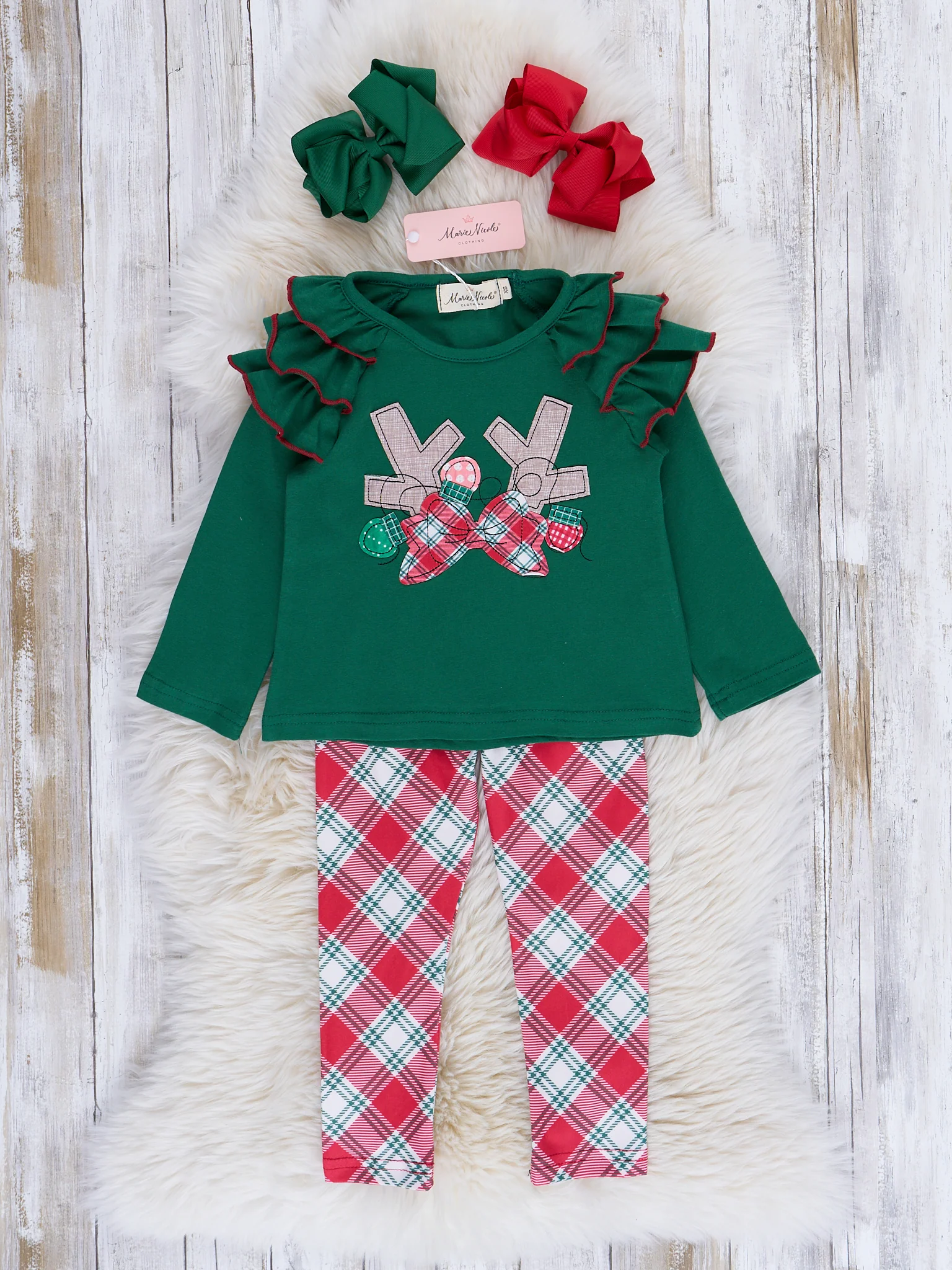 Green & Red Tartan Embroidered Ruffle Outfit