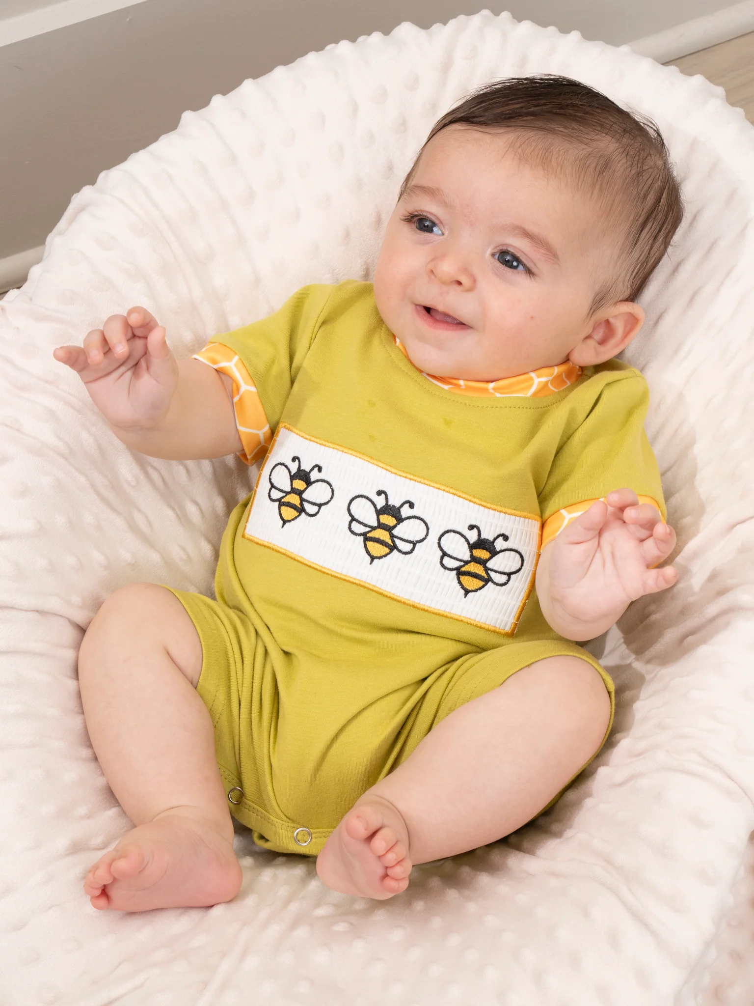 Green Smocked Honeycomb Romper