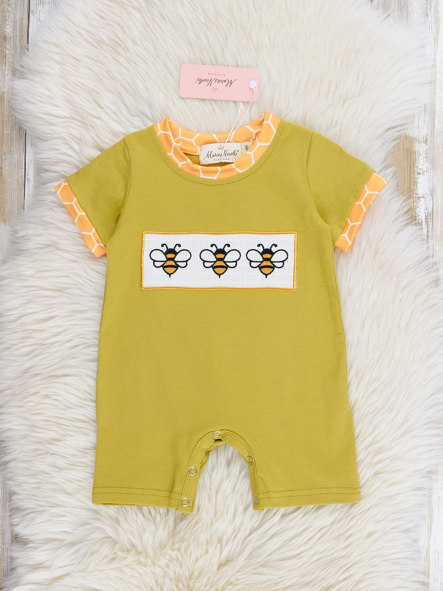 Green Smocked Honeycomb Romper - Image 2