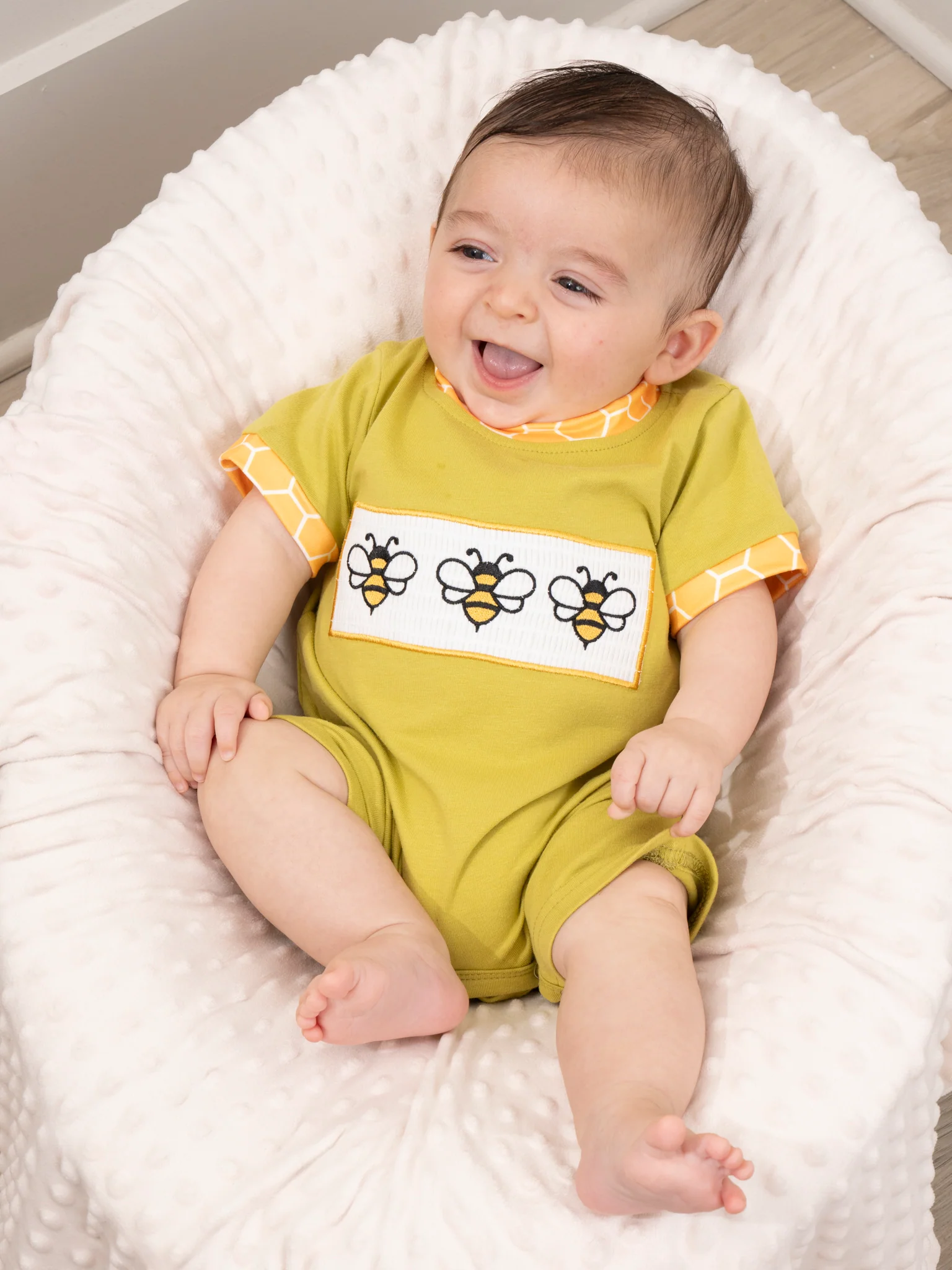 Green Smocked Honeycomb Romper - Image 3