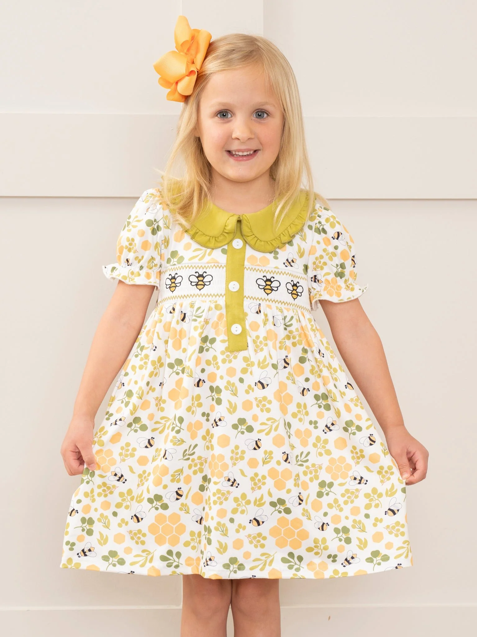Green Smocked Honeycomb Ruffle Dress - Image 2