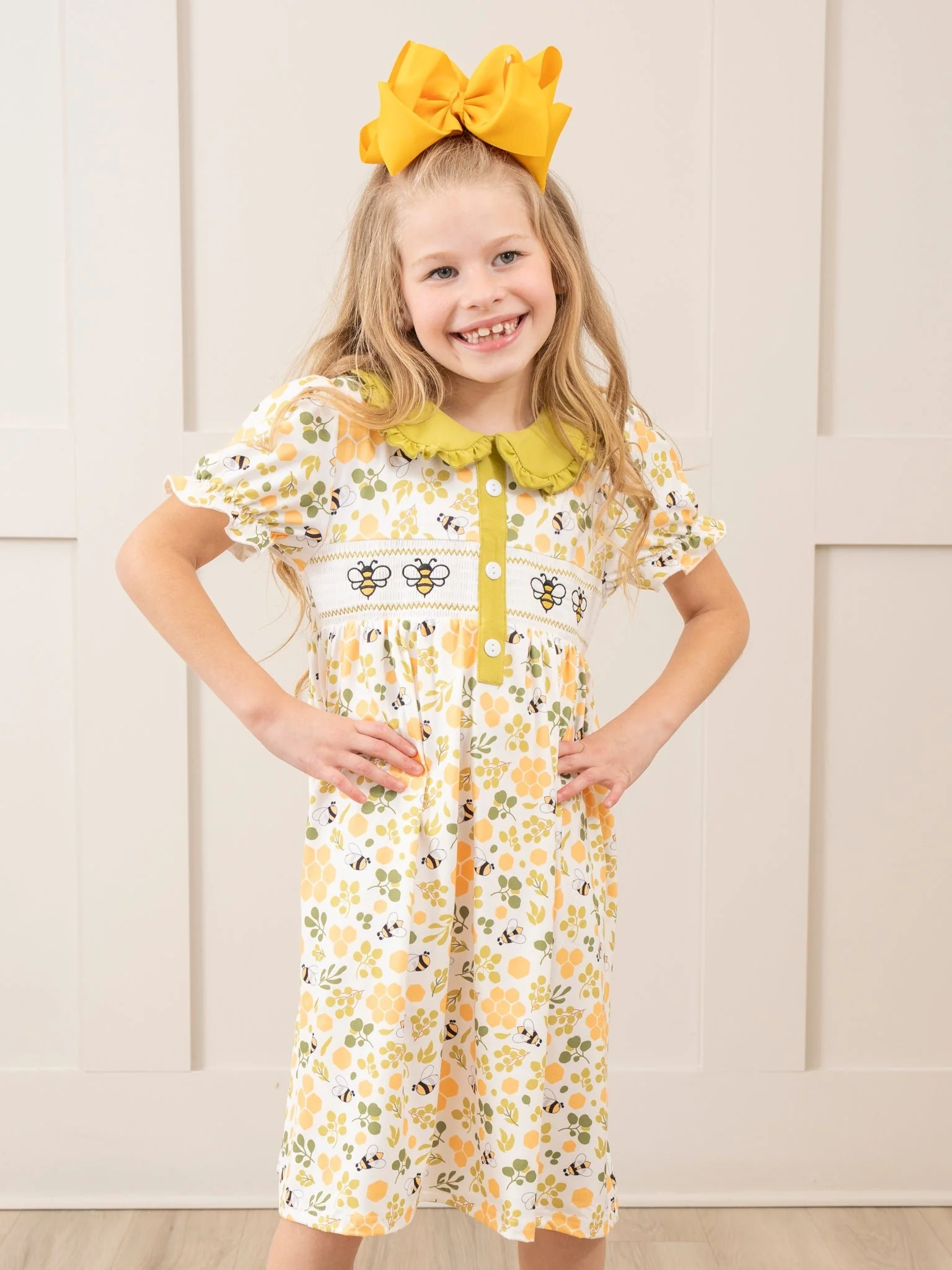 Green Smocked Honeycomb Ruffle Dress - Image 3