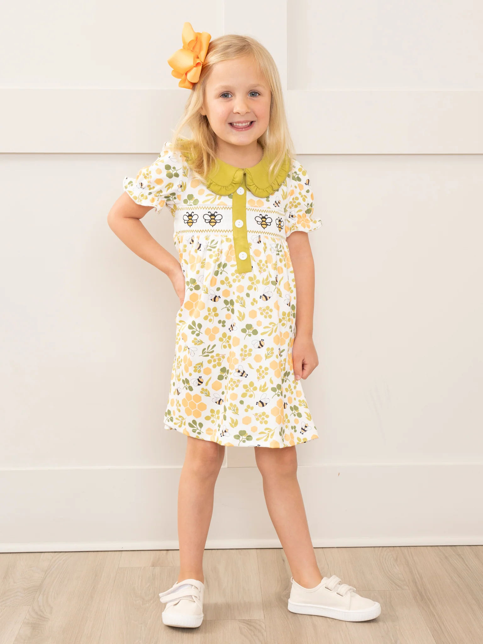 Green Smocked Honeycomb Ruffle Dress - Image 4