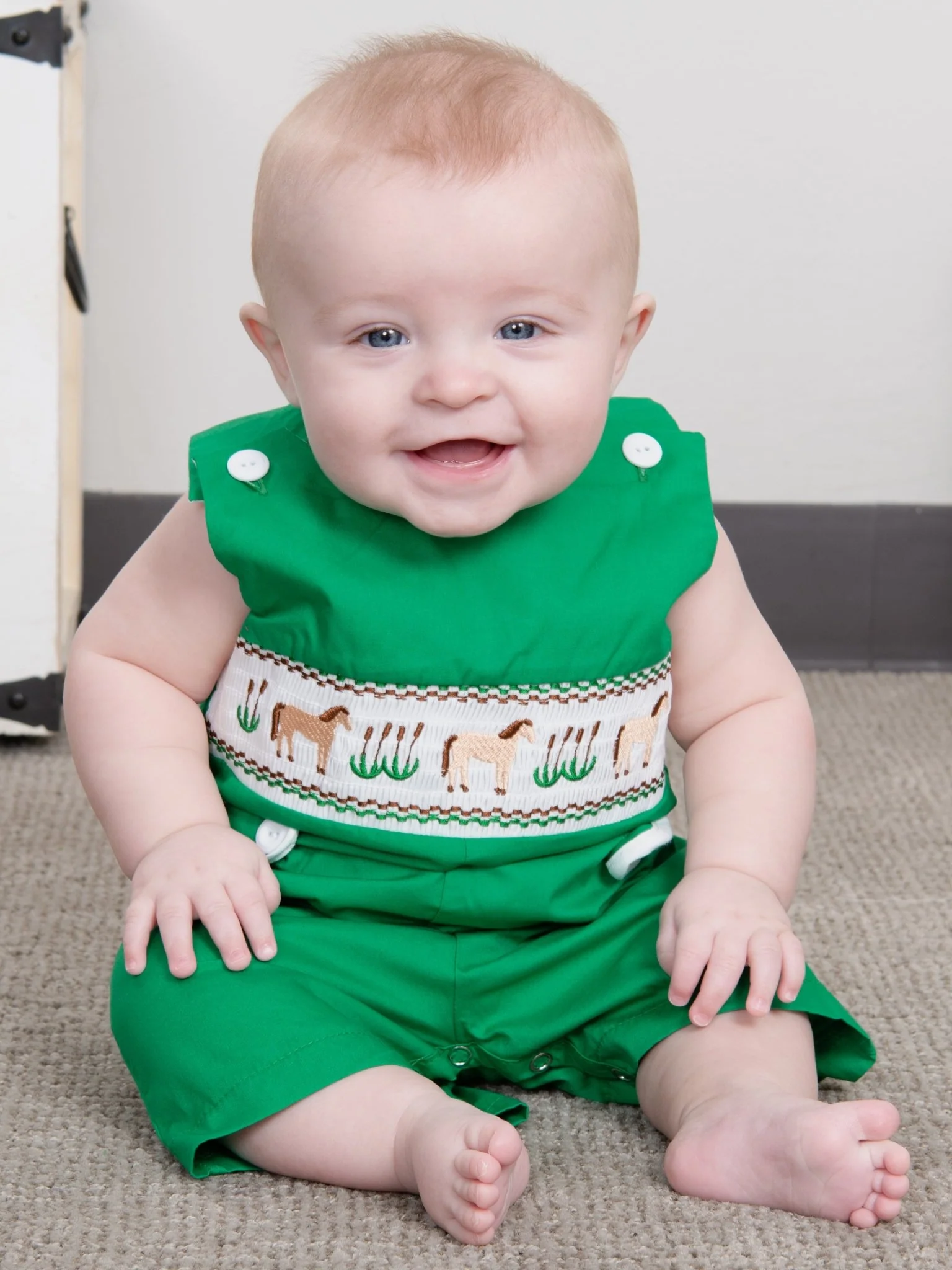 Green Smocked Horse Johnny