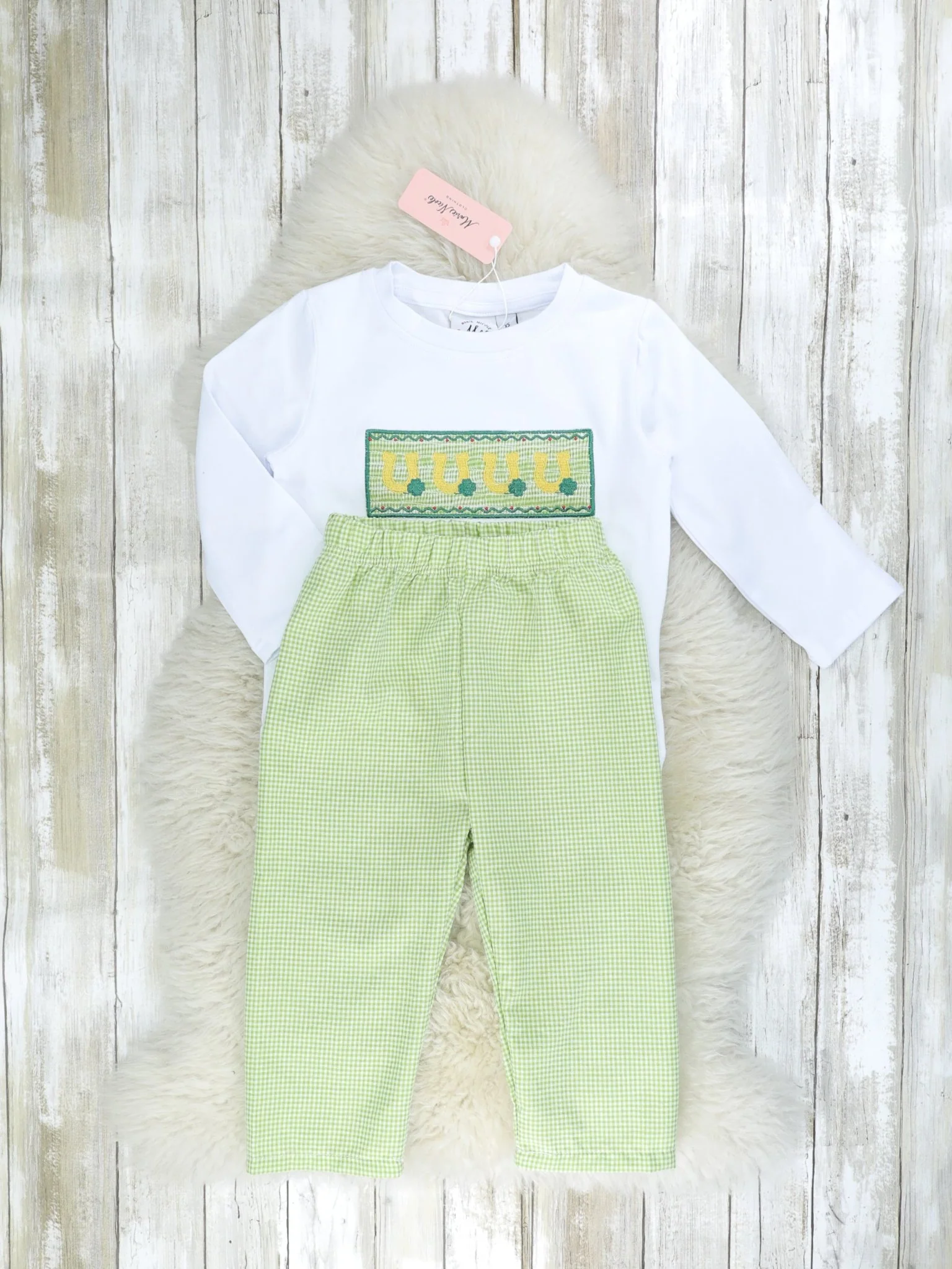 Green Smocked Horse Shoe Outfit - Image 3
