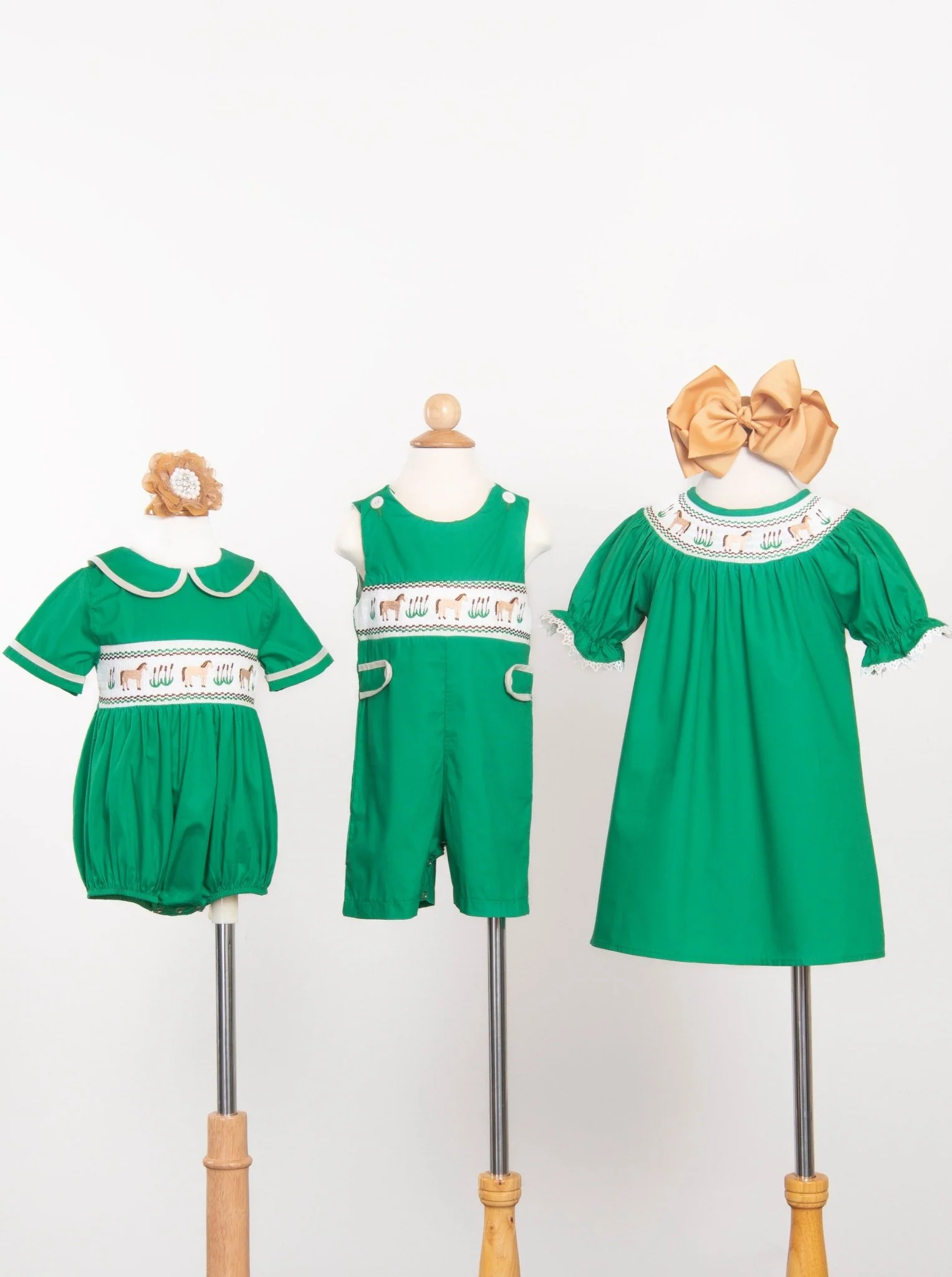 Green Smocked Horse Vintage Romper - Image 3