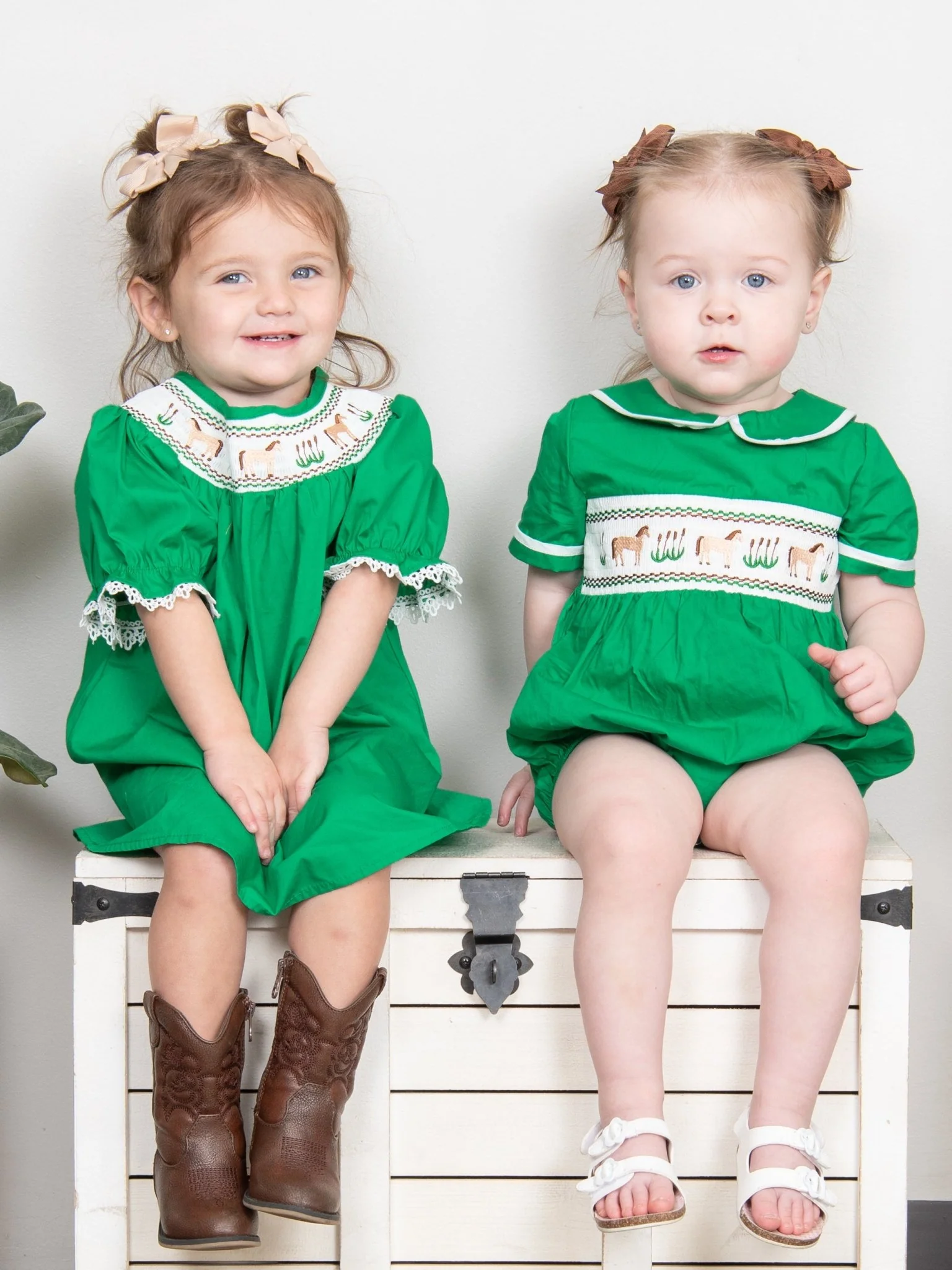 Green Smocked Horse Vintage Romper - Image 4