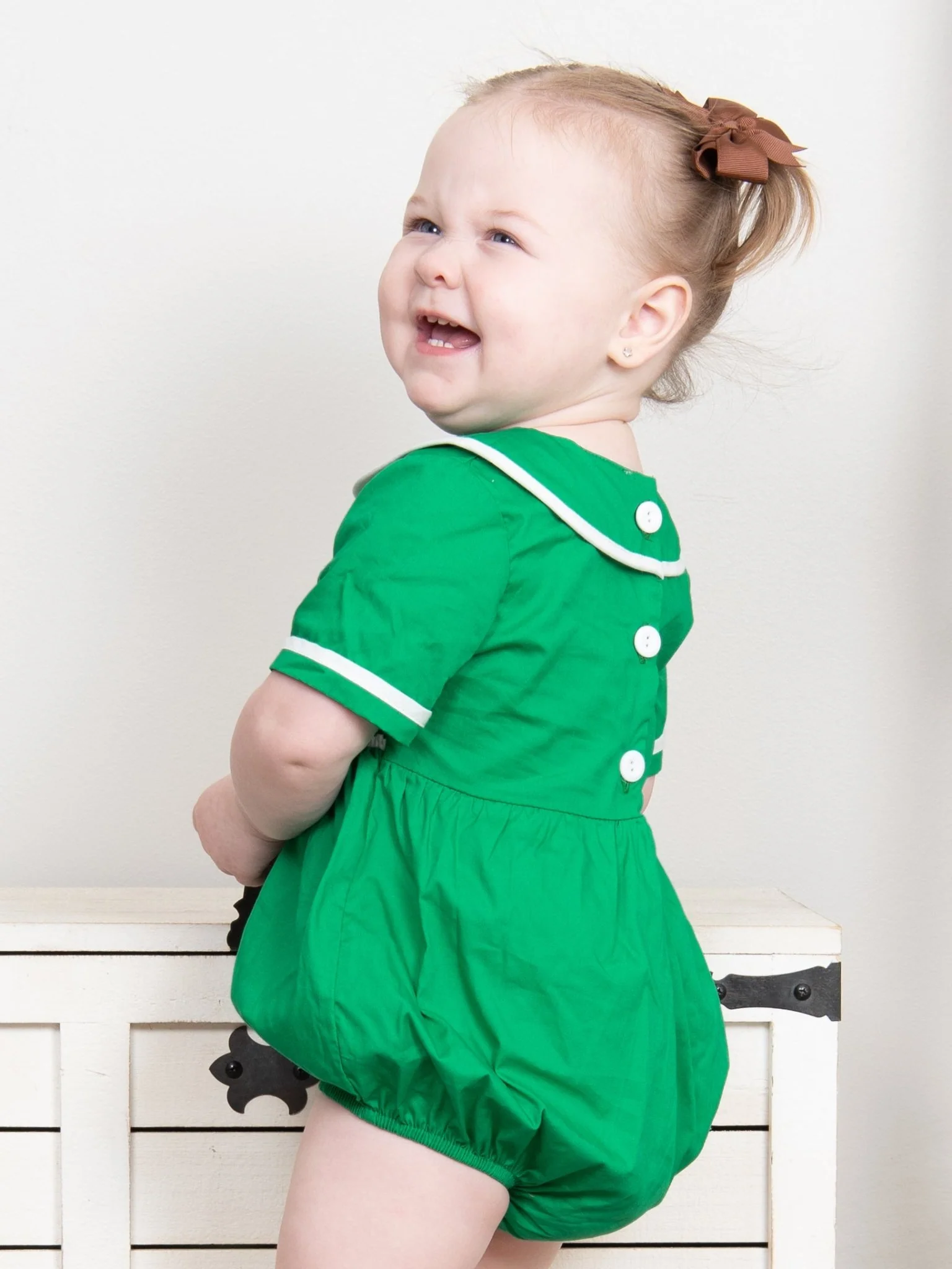 Green Smocked Horse Vintage Romper - Image 5