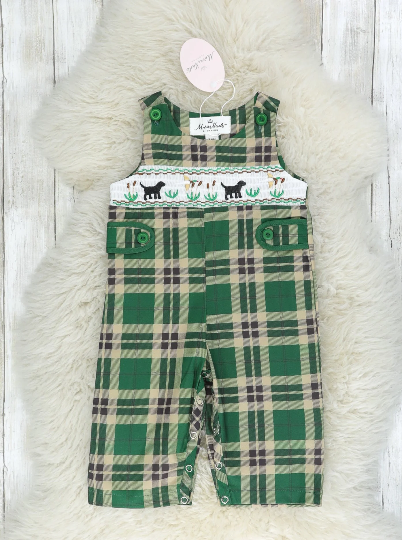 Green Smocked Plaid Dog Johnny