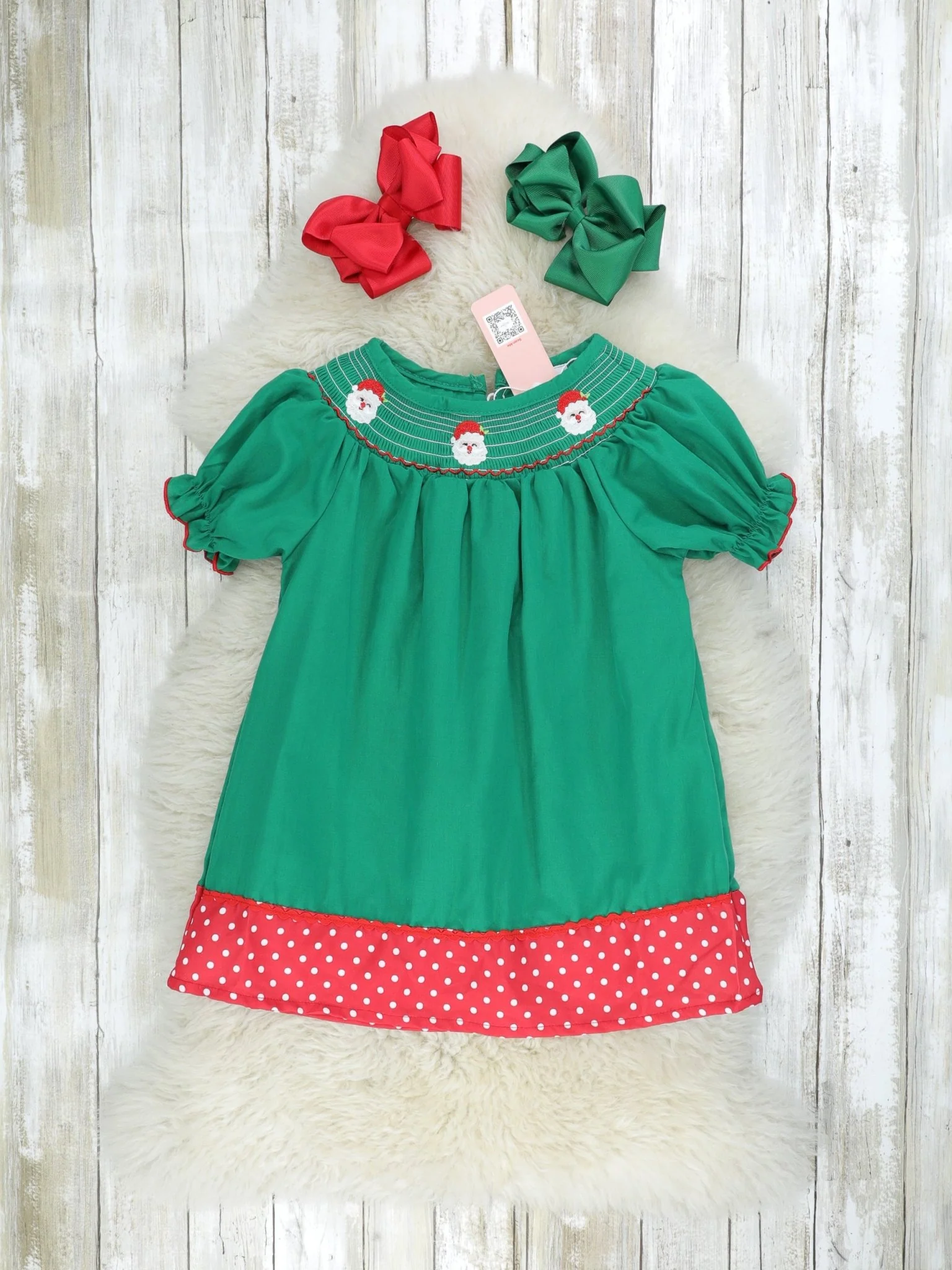 Green Smocked Santa Dress