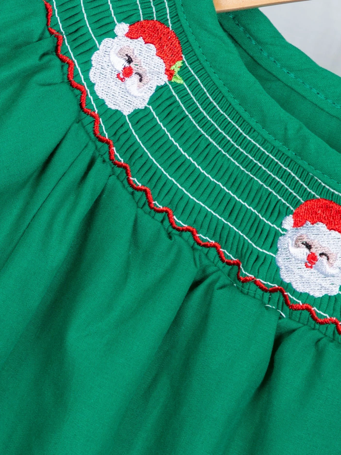 Green Smocked Santa Dress - Image 2